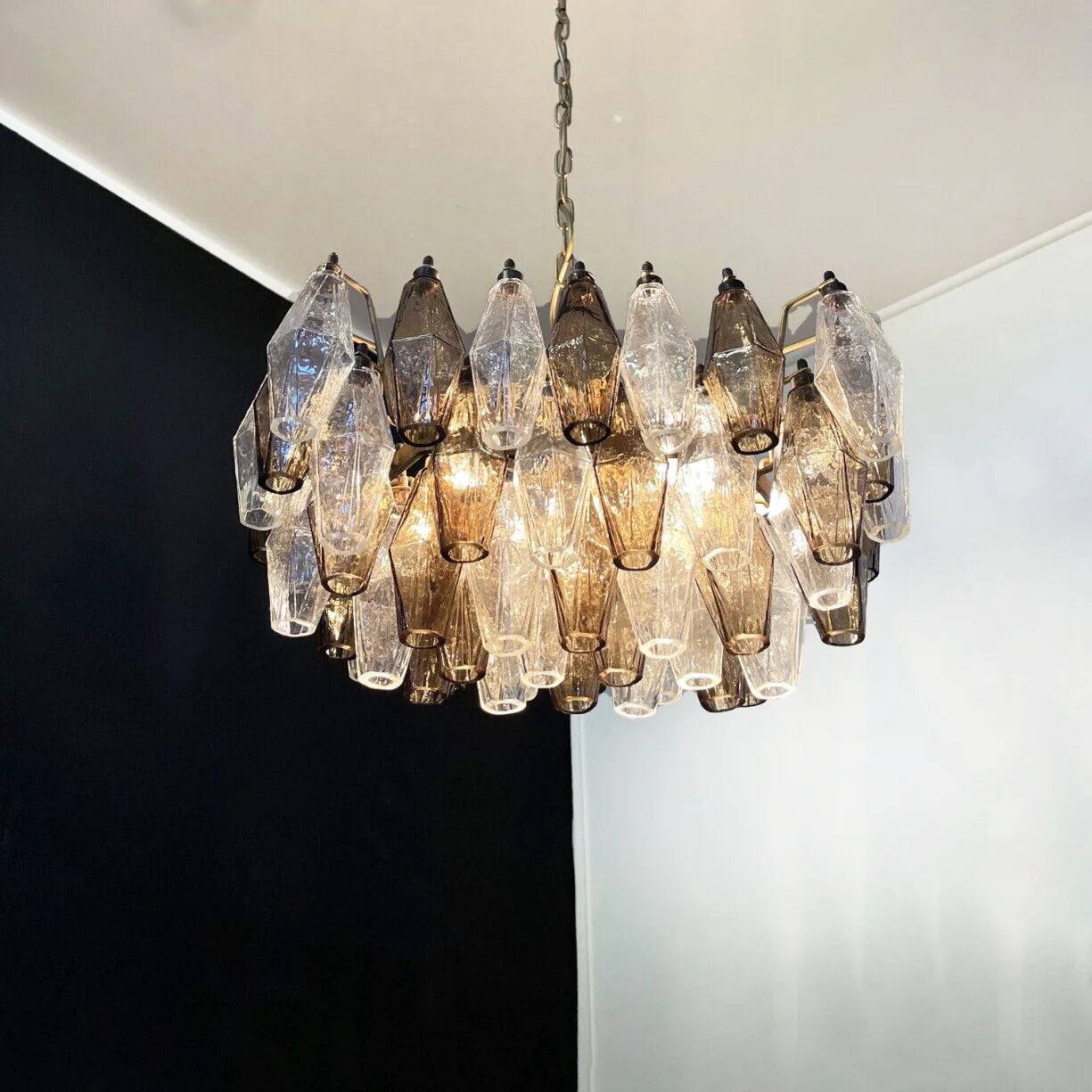 Poliedri Murano Transparent Smoked Chandelier - Nuvé