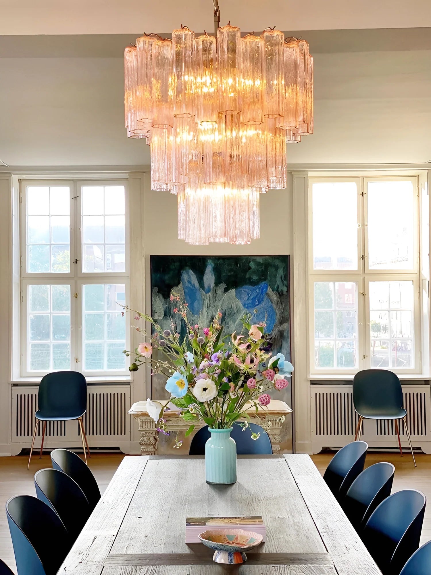 Elegant Pink Murano Glass Tube Chandelier - Nuvé