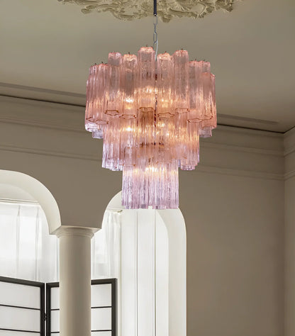 Elegant Pink Murano Glass Tube Chandelier - Nuvé