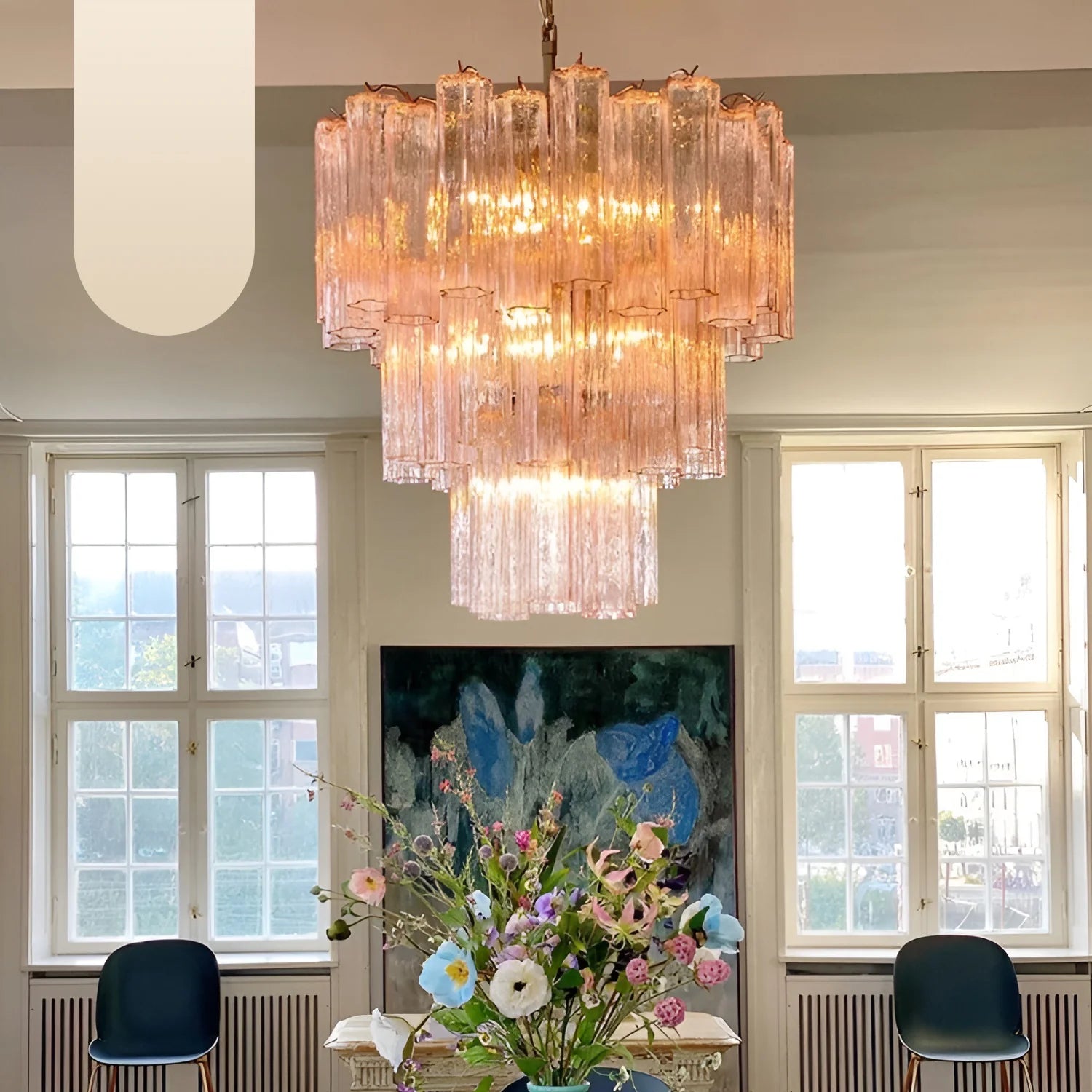 Elegant Pink Murano Glass Tube Chandelier - Nuvé