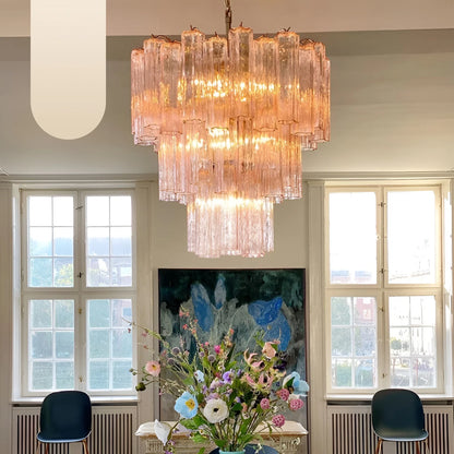 Elegant Pink Murano Glass Tube Chandelier - Nuvé