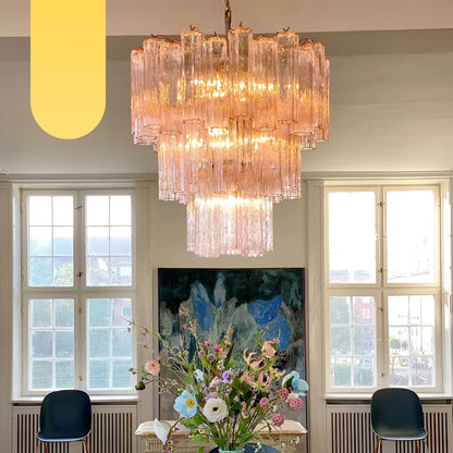 Elegant Pink Murano Glass Tube Chandelier - Nuvé