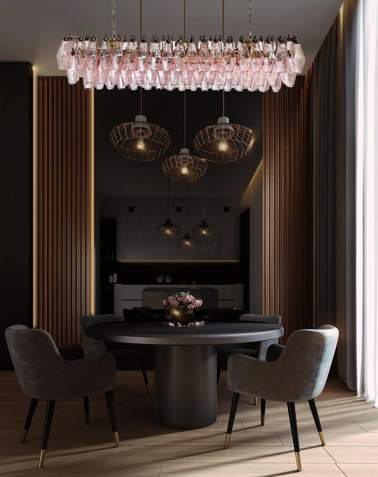 Elegant Pink Murano Poliedri Chandelier - Nuvé