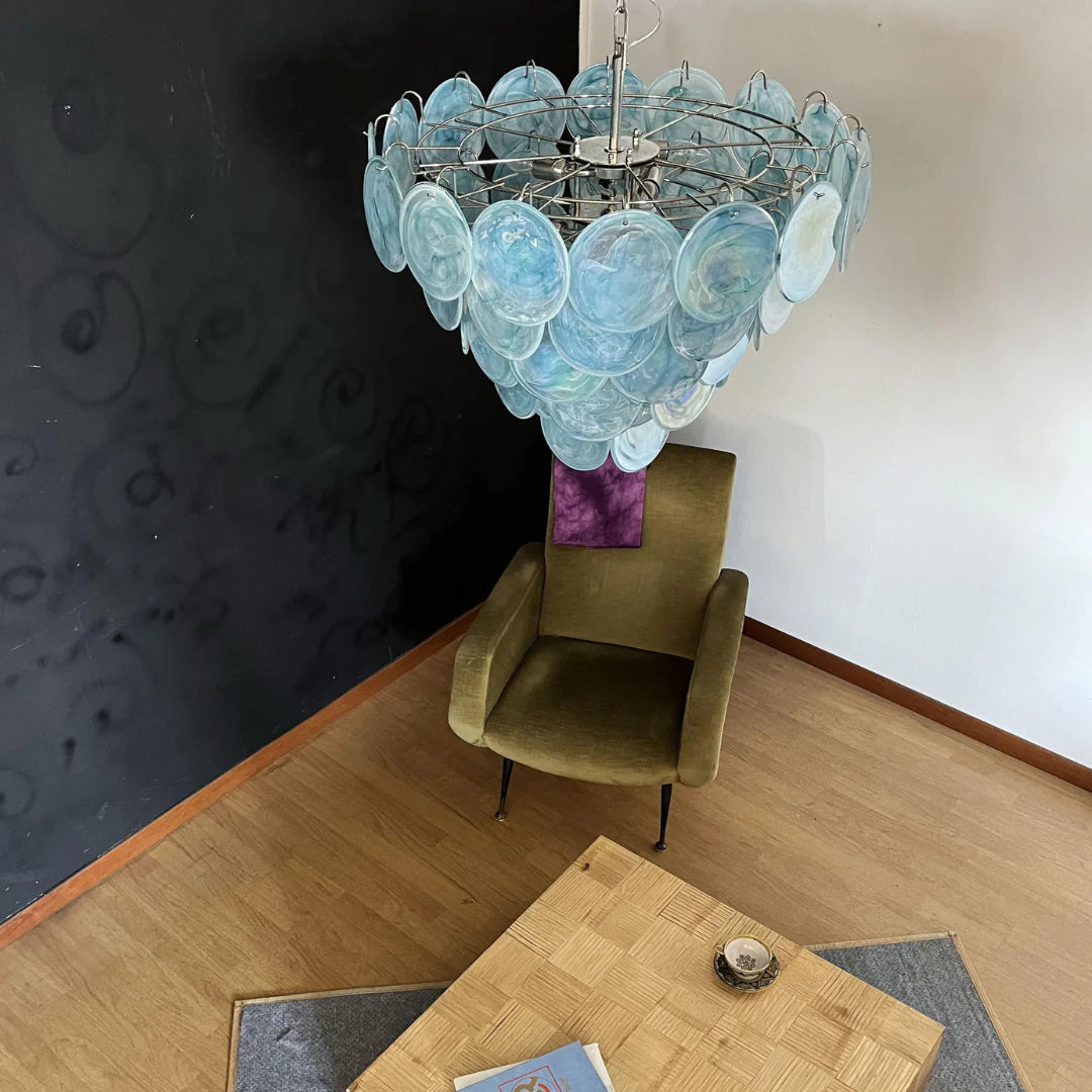 Elegant Blue Murano Disc Chandelier - Nuvé