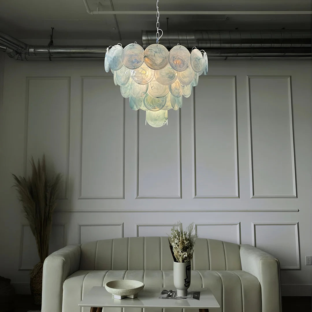 Elegant Blue Murano Disc Chandelier - Nuvé