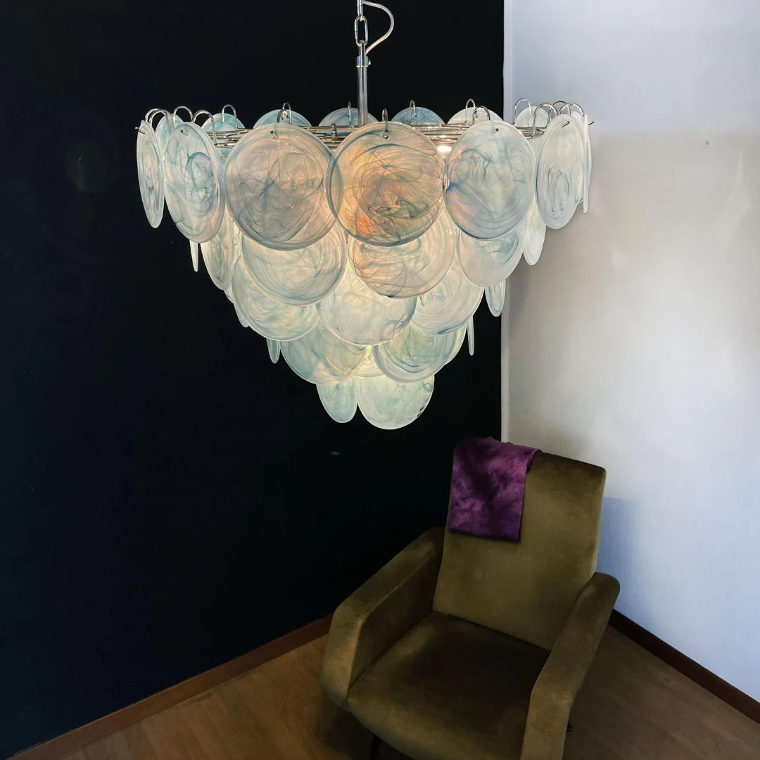 Elegant Blue Murano Disc Chandelier - Nuvé