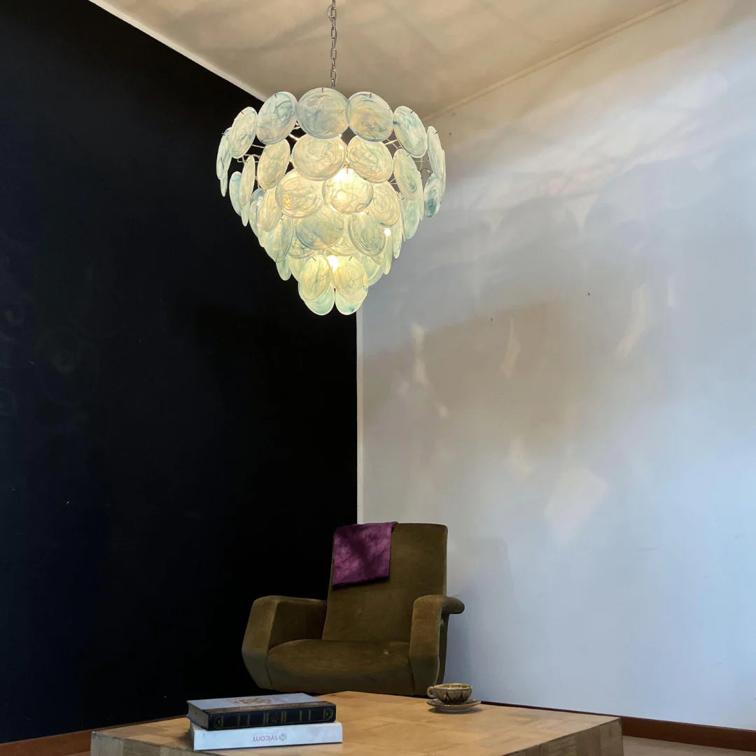 Elegant Blue Murano Disc Chandelier - Nuvé