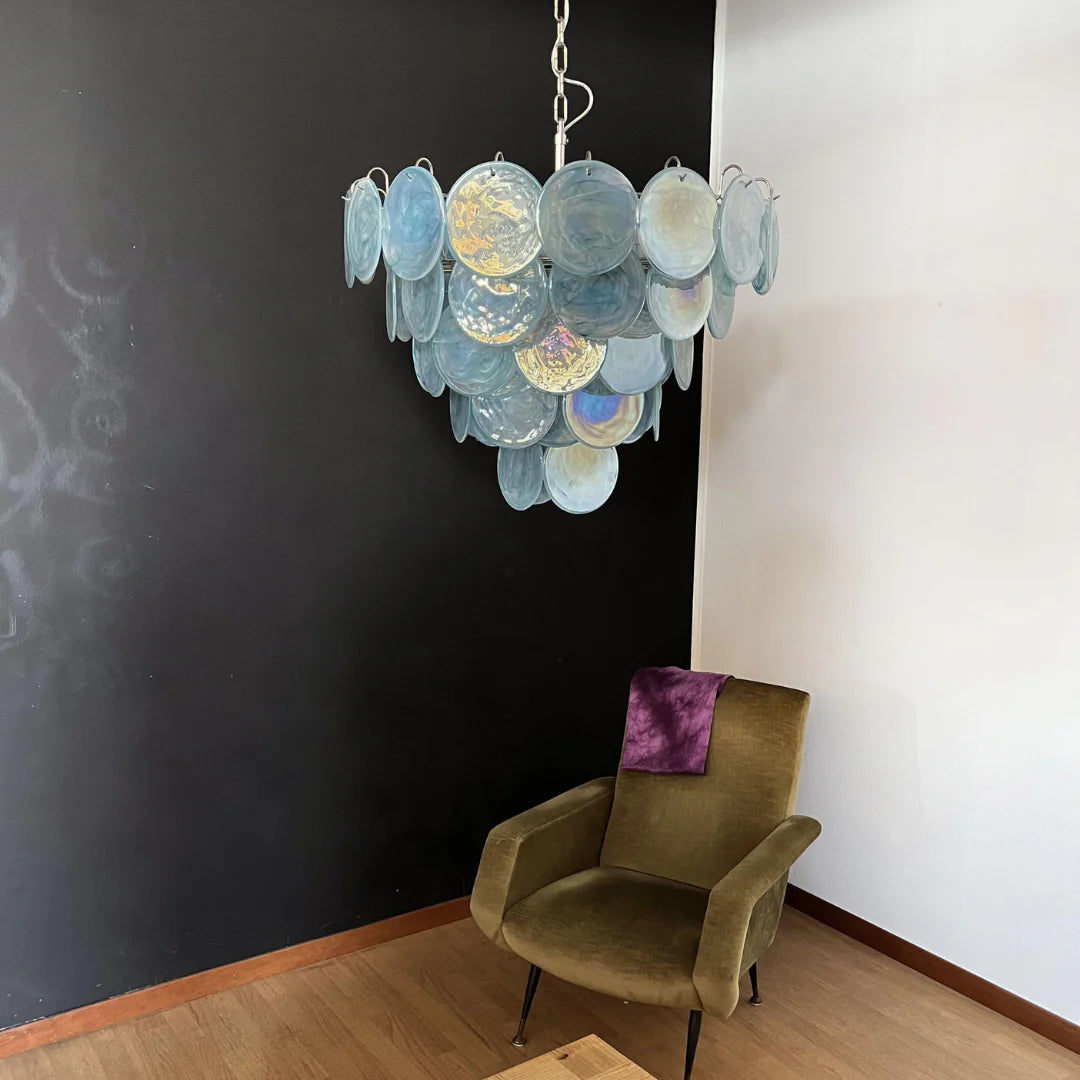 Elegant Blue Murano Disc Chandelier - Nuvé