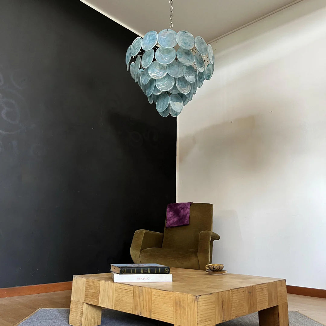 Elegant Blue Murano Disc Chandelier - Nuvé