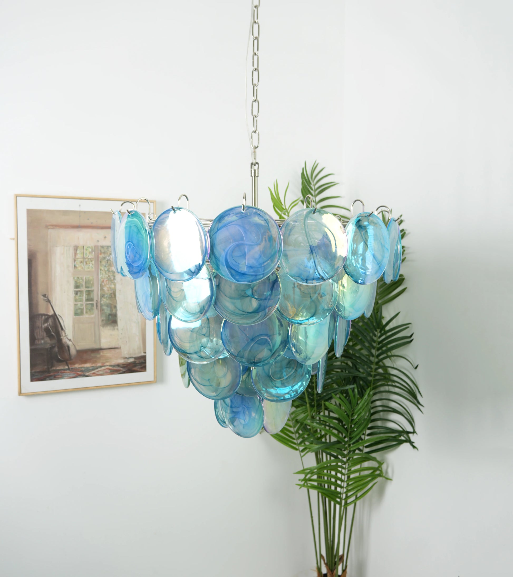 Elegant Blue Murano Disc Chandelier - Nuvé
