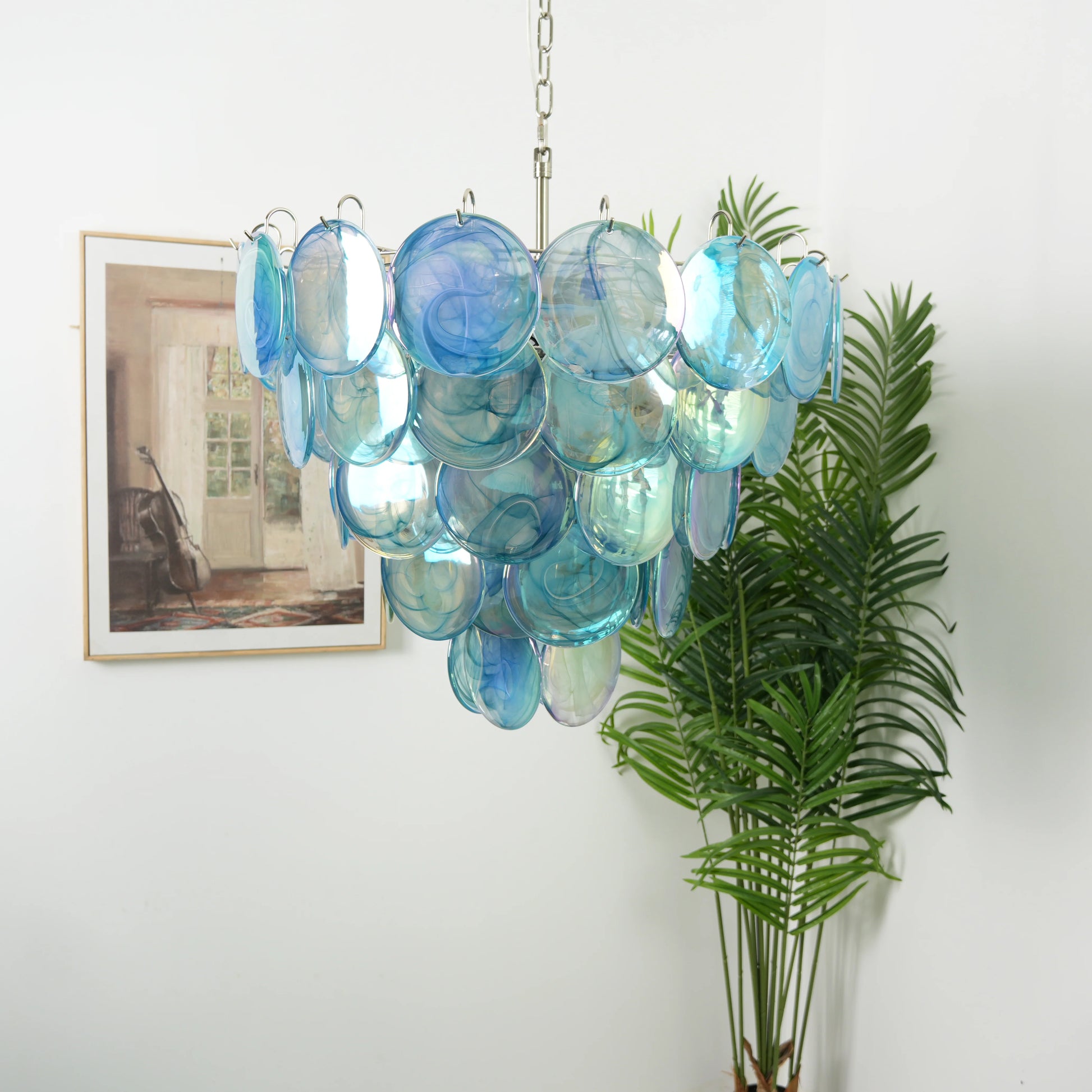 Elegant Blue Murano Disc Chandelier - Nuvé