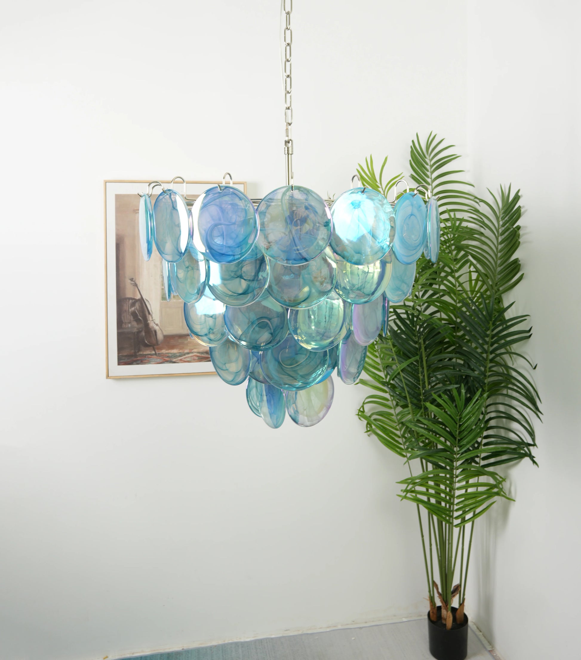Elegant Blue Murano Disc Chandelier - Nuvé