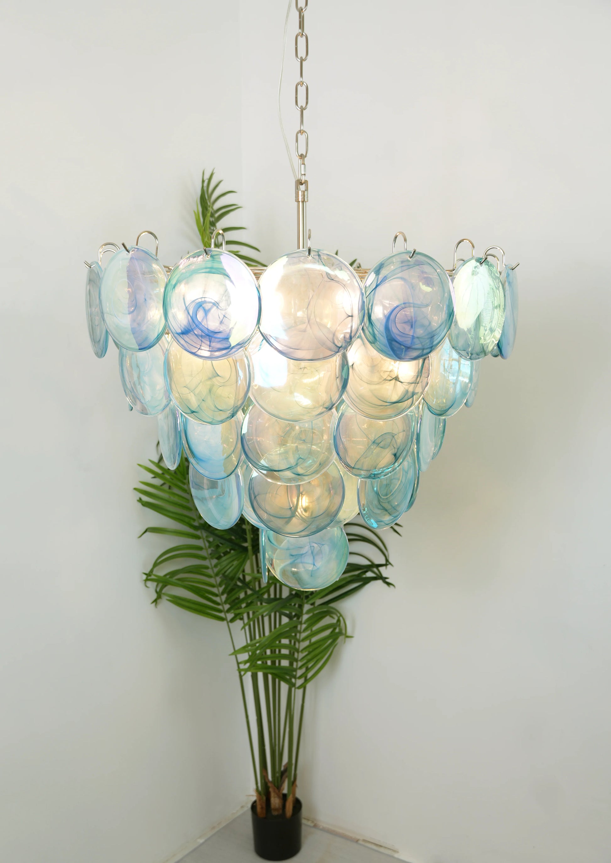 Elegant Blue Murano Disc Chandelier - Nuvé