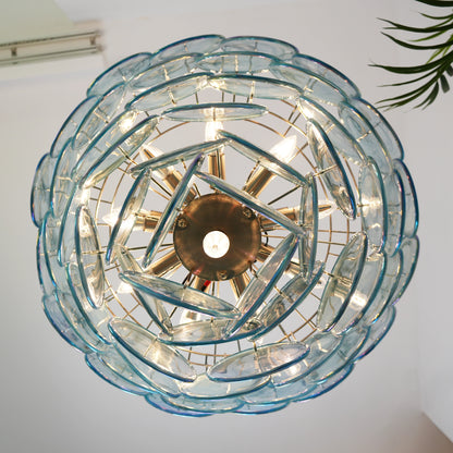 Elegant Blue Murano Disc Chandelier - Nuvé