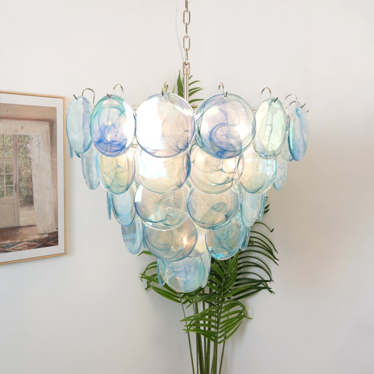 Elegant Blue Murano Disc Chandelier - Nuvé