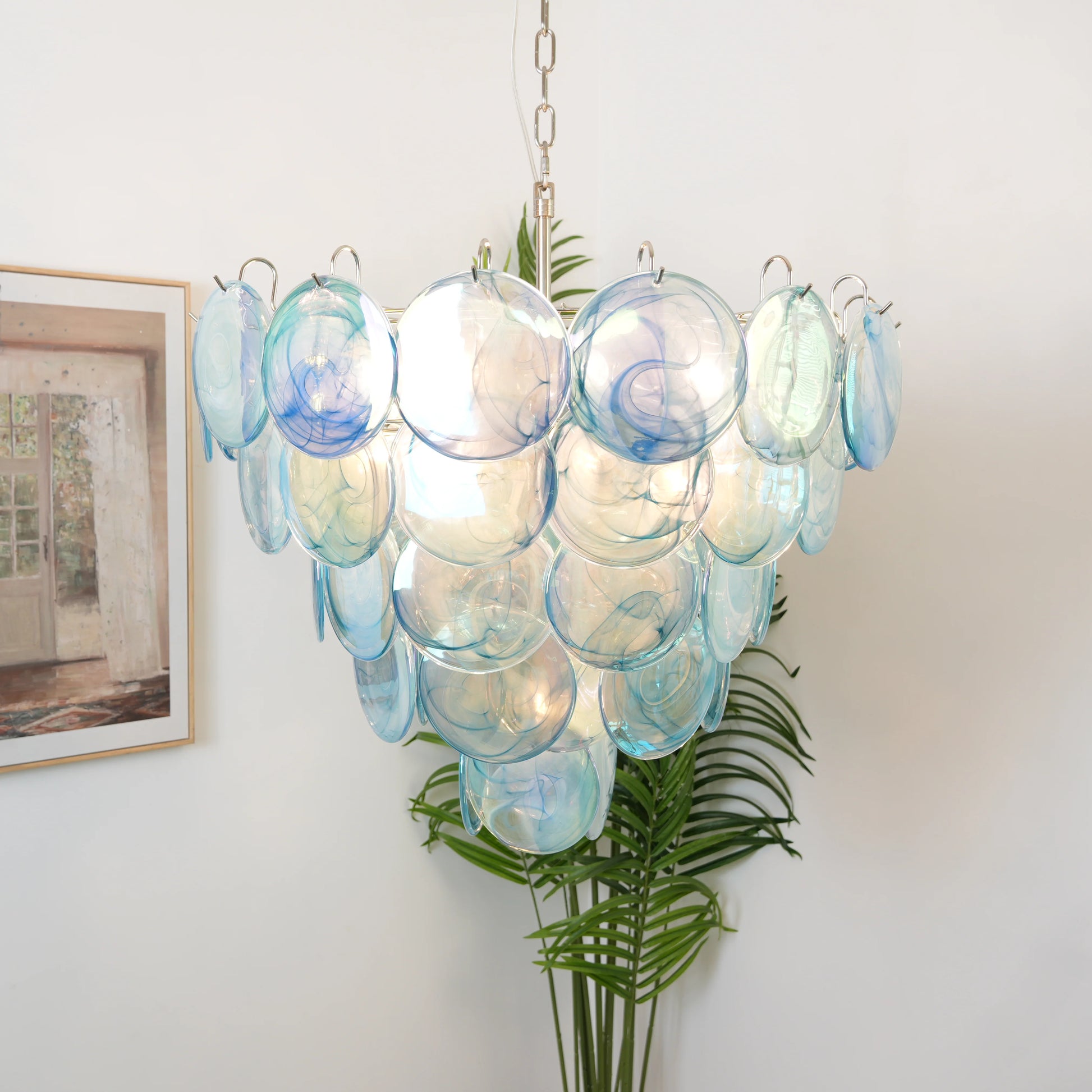 Elegant Blue Murano Disc Chandelier - Nuvé