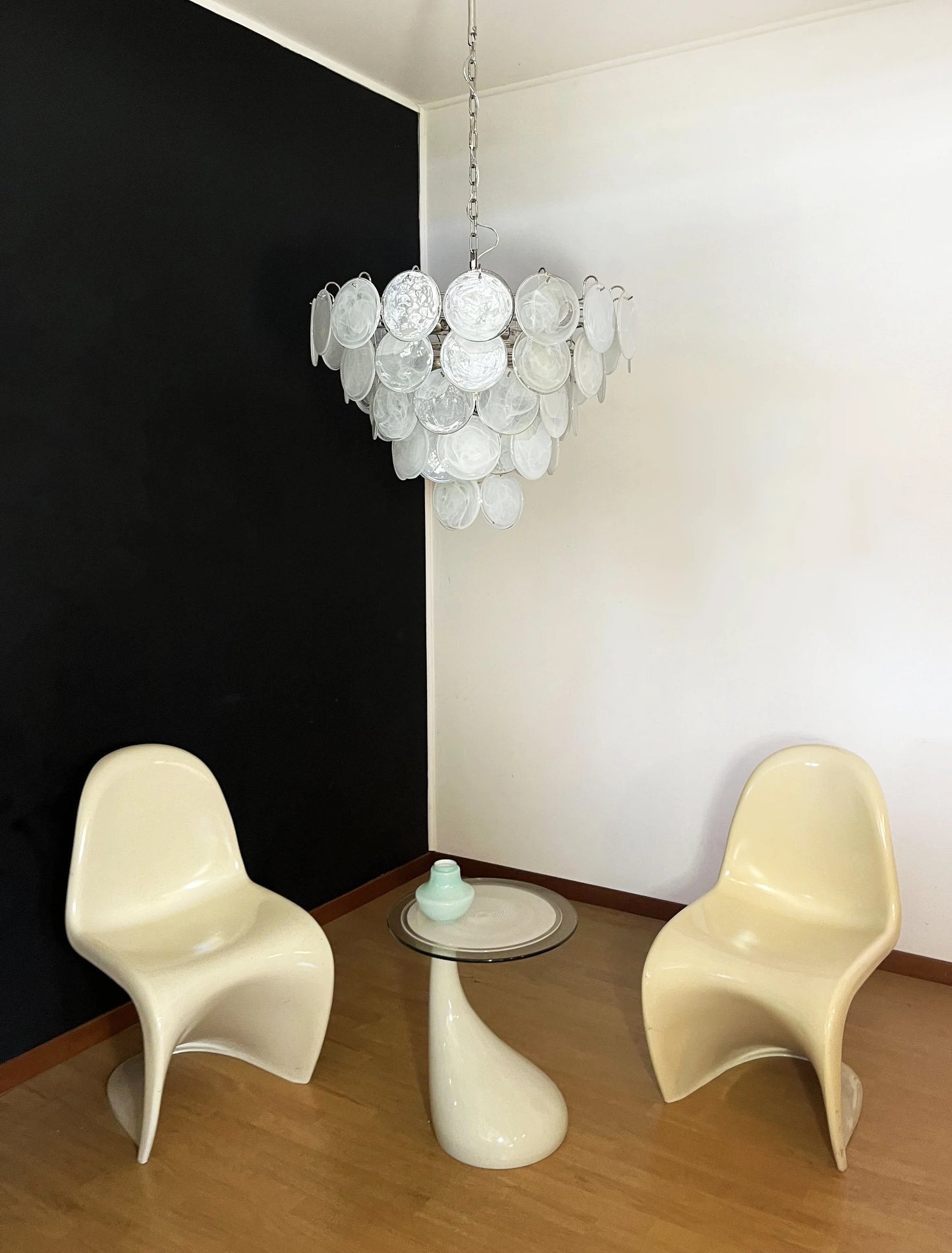 Elegant White Murano Disc Chandelier - Nuvé