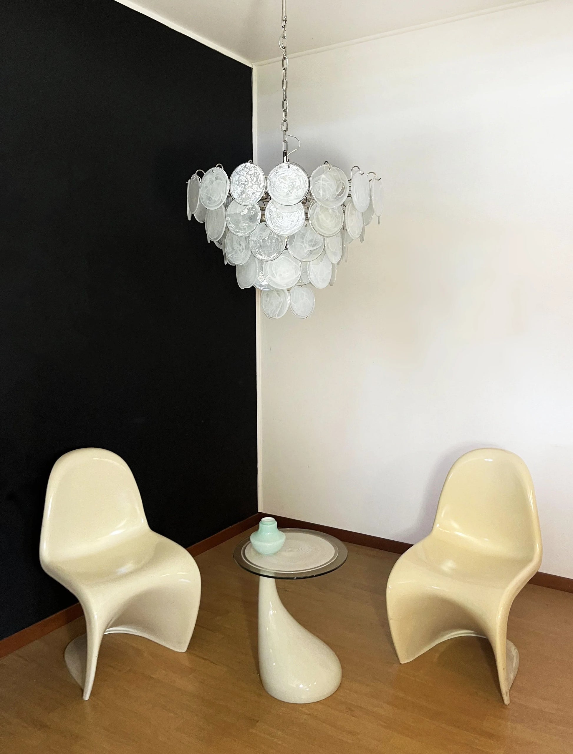 Elegant White Murano Disc Chandelier - Nuvé
