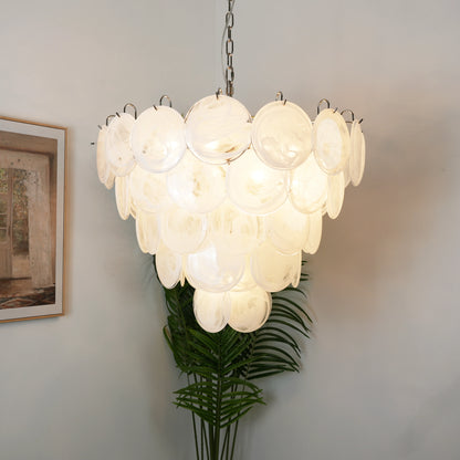 Elegant White Murano Disc Chandelier - Nuvé