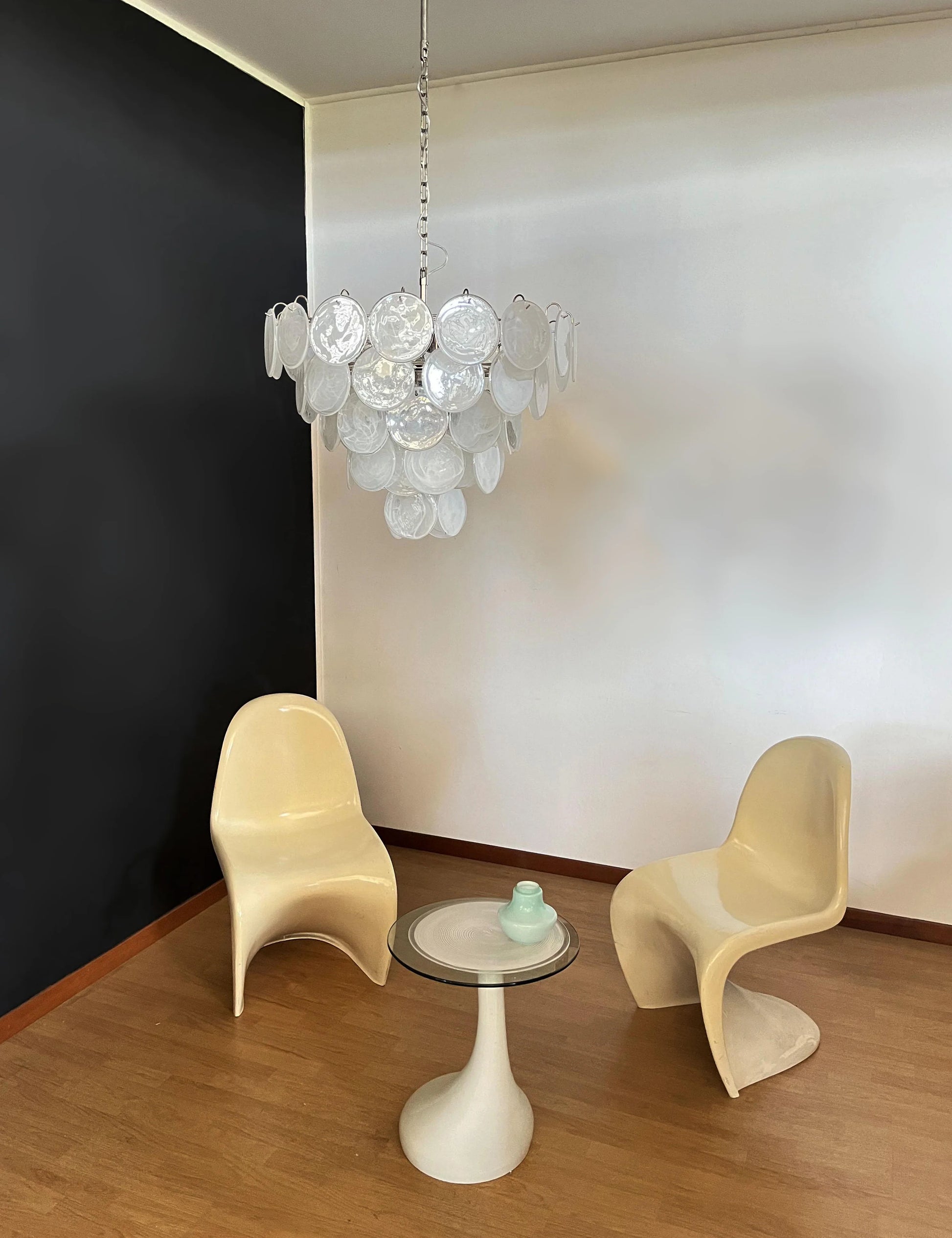 Elegant White Murano Disc Chandelier - Nuvé
