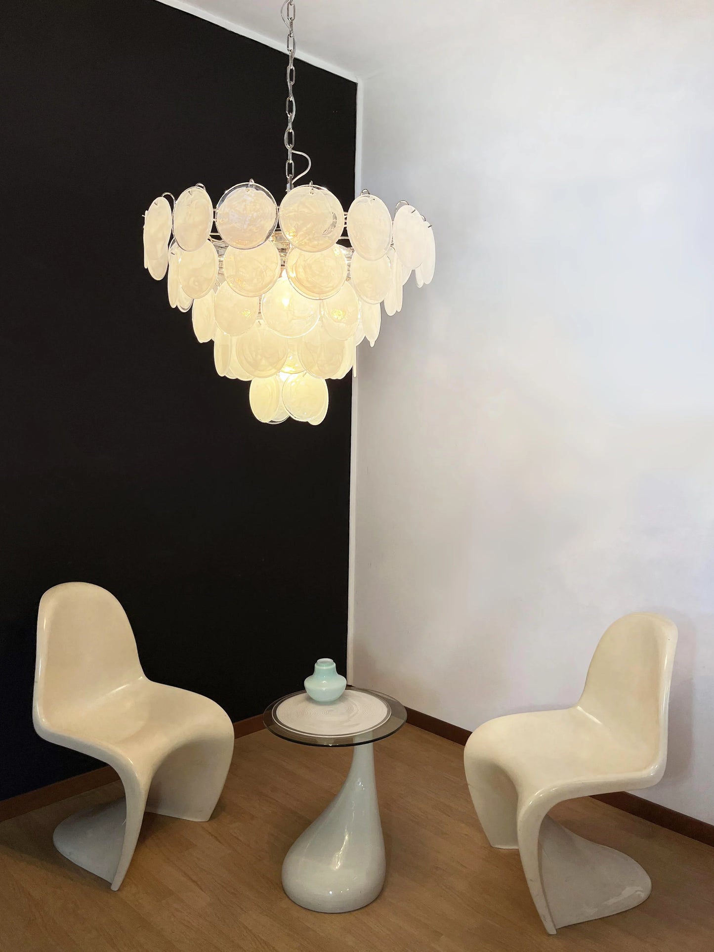 Elegant White Murano Disc Chandelier - Nuvé