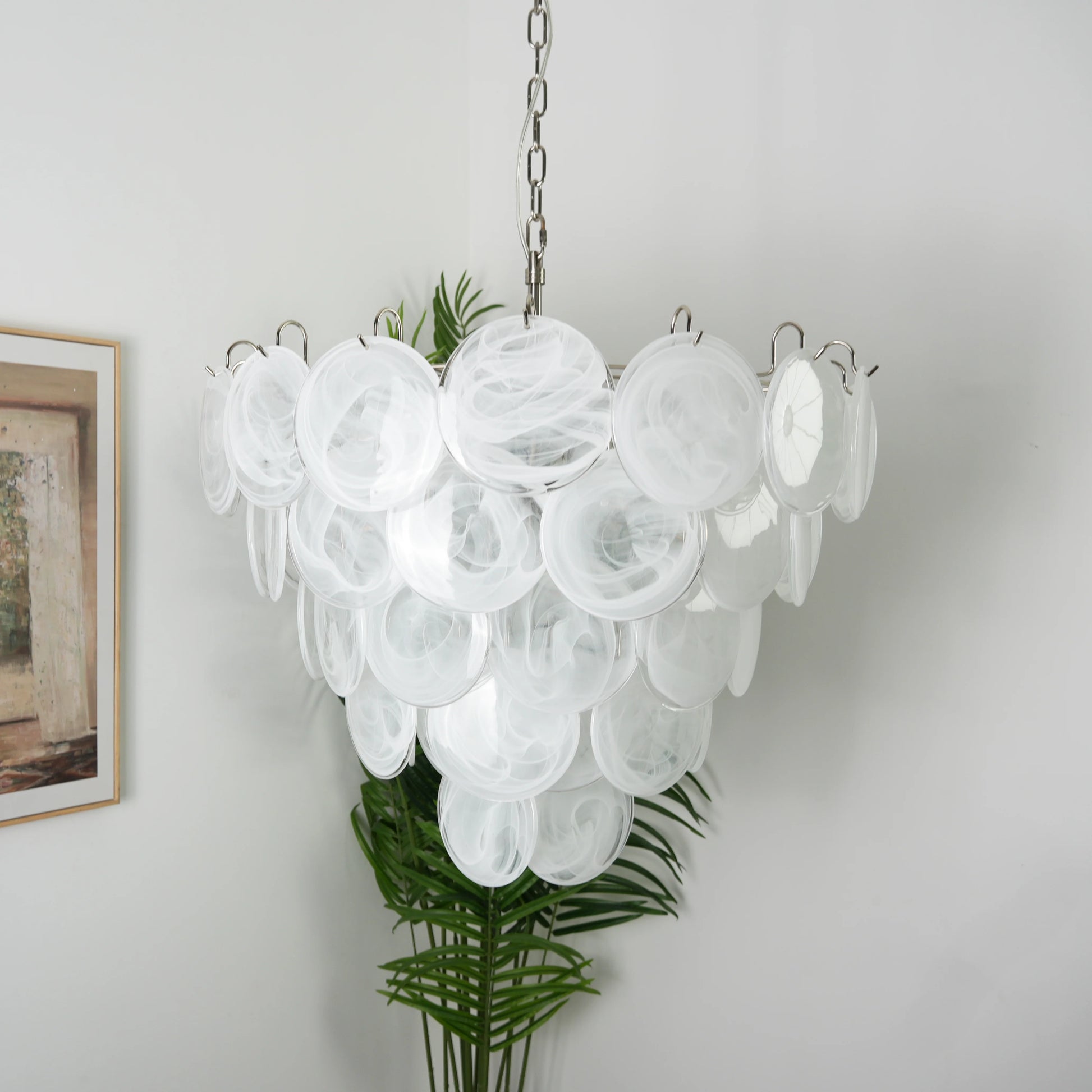 Elegant White Murano Disc Chandelier - Nuvé