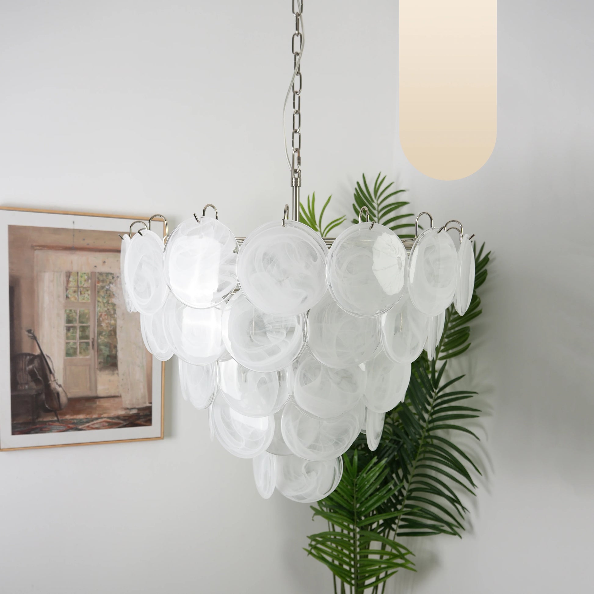 Elegant White Murano Disc Chandelier - Nuvé