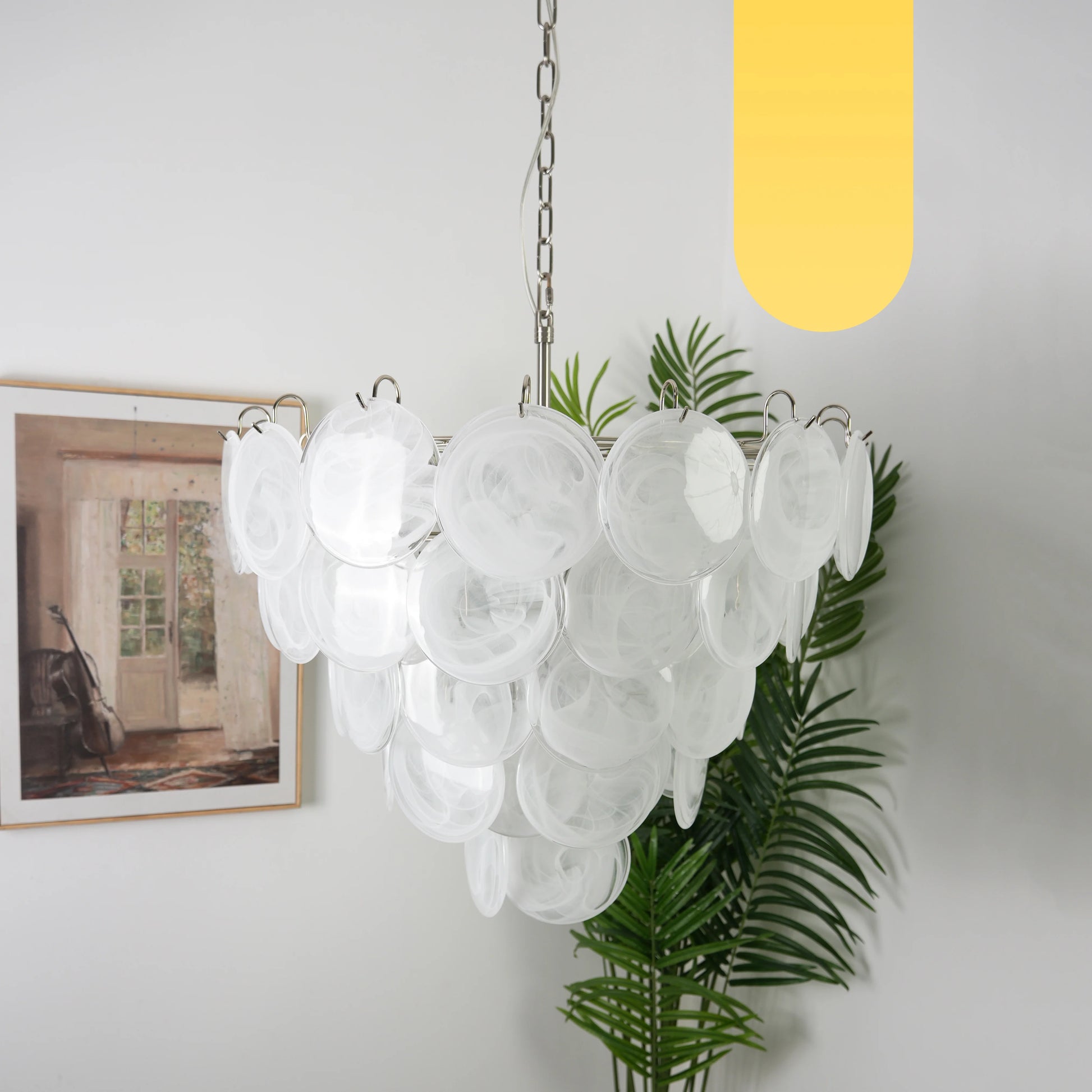 Elegant White Murano Disc Chandelier - Nuvé