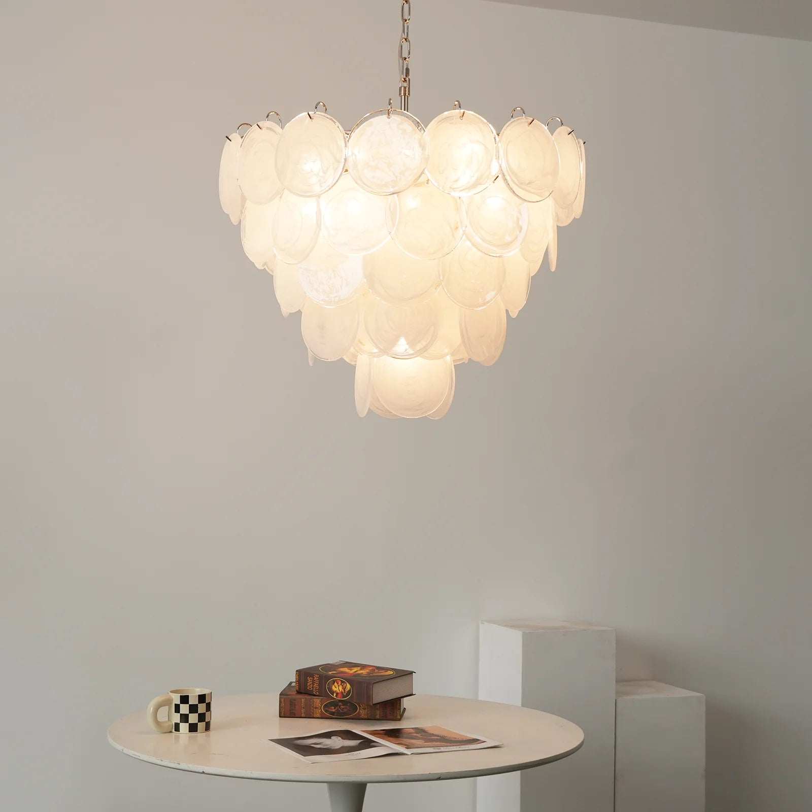 Elegant White Murano Disc Chandelier - Nuvé