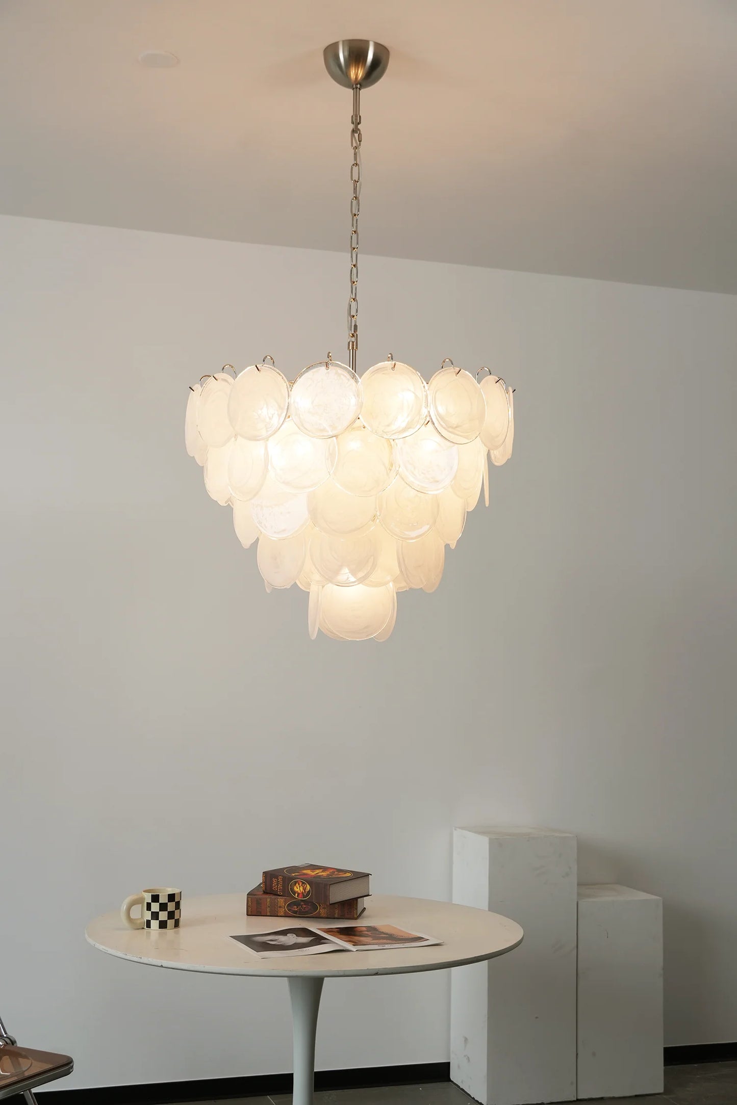 Elegant White Murano Disc Chandelier - Nuvé