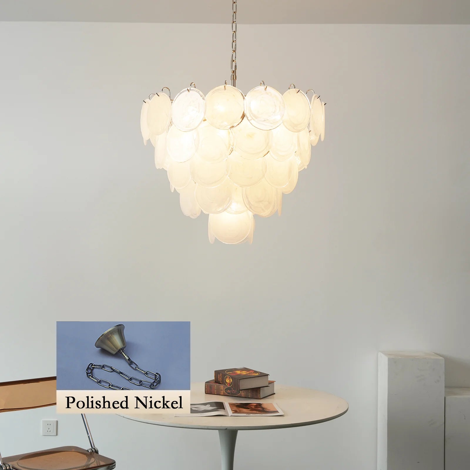 Elegant White Murano Disc Chandelier - Nuvé