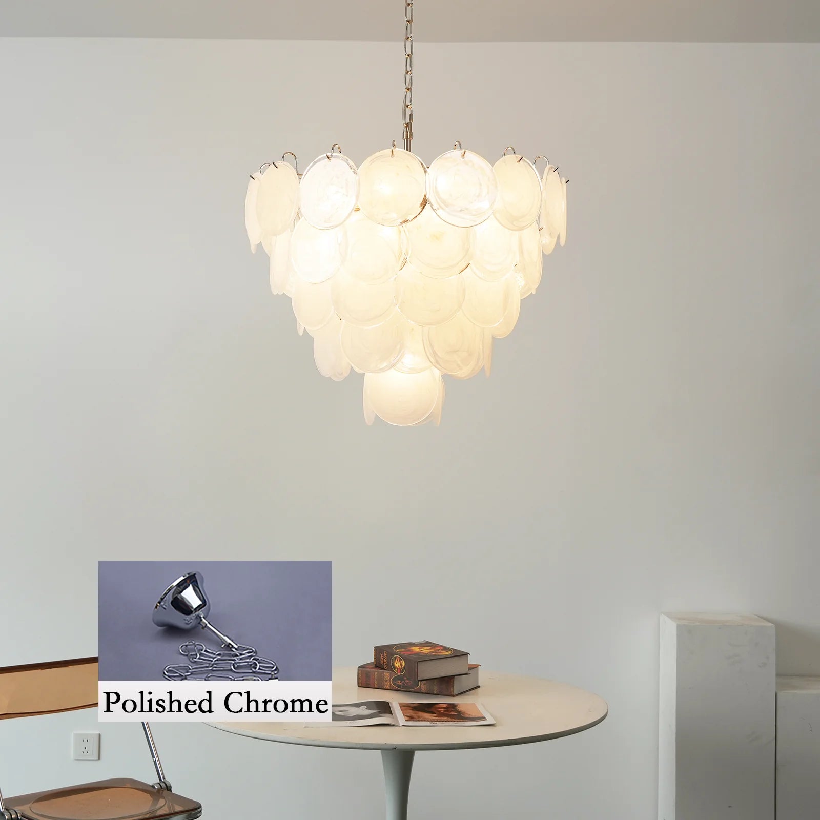 Elegant White Murano Disc Chandelier - Nuvé