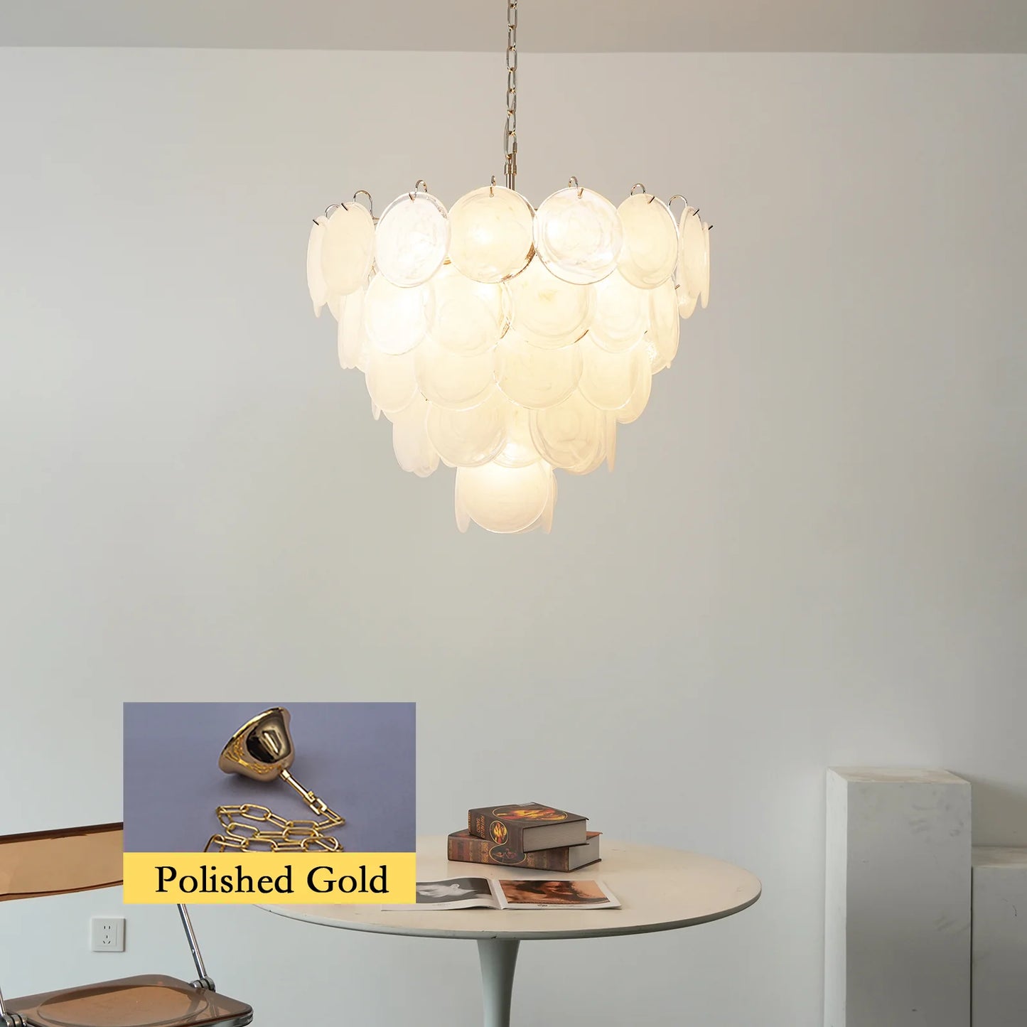 Elegant White Murano Disc Chandelier - Nuvé