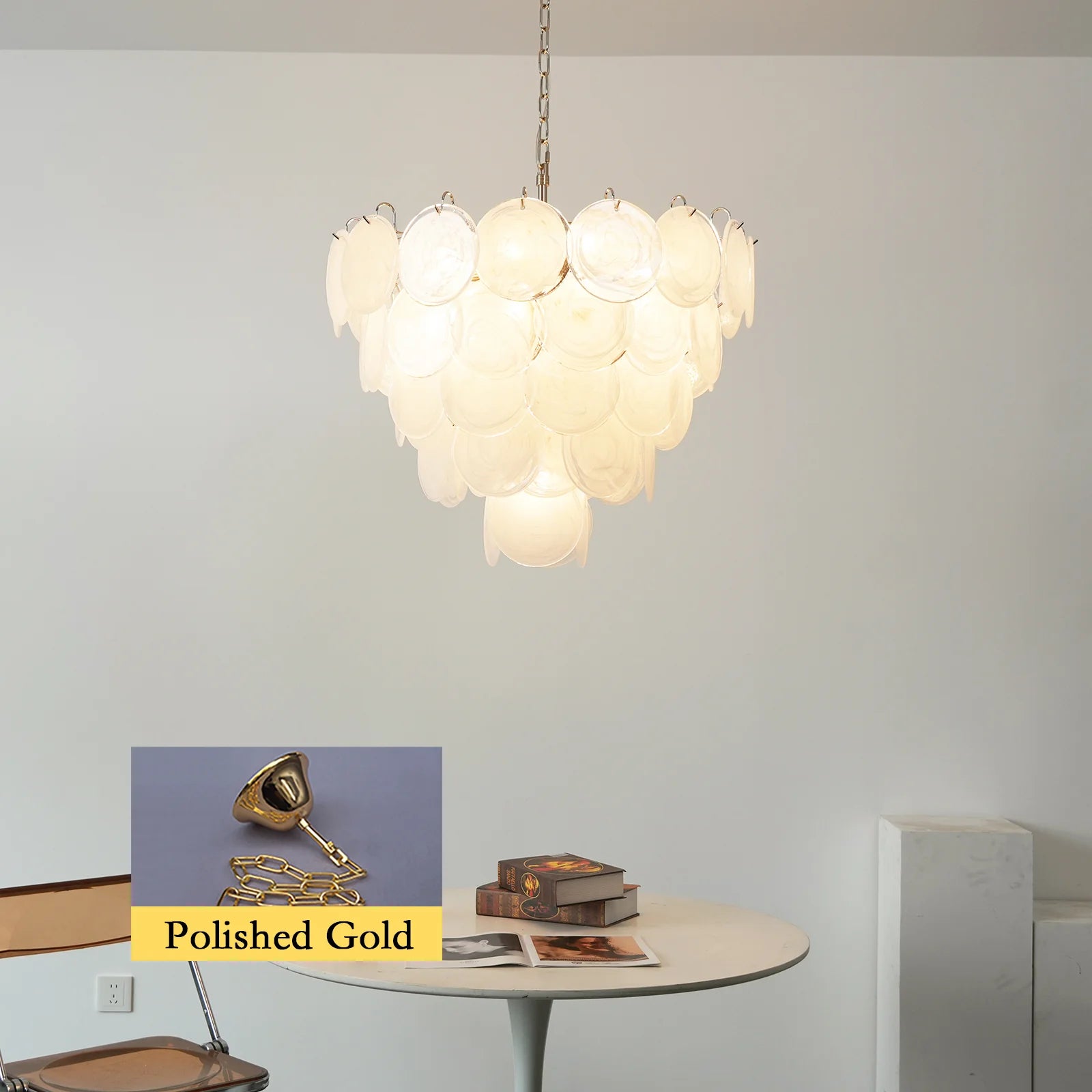 Elegant White Murano Disc Chandelier - Nuvé