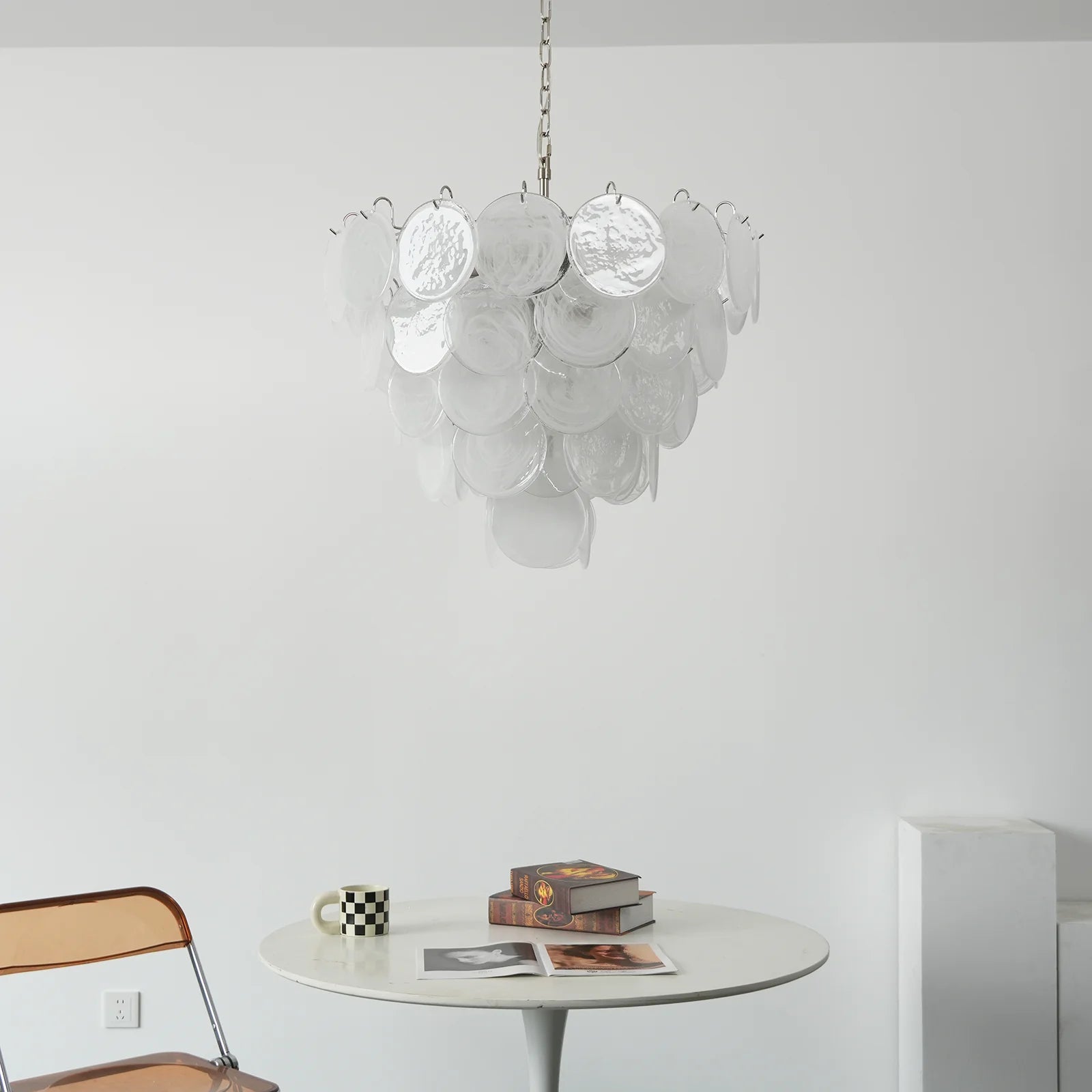 Elegant White Murano Disc Chandelier - Nuvé