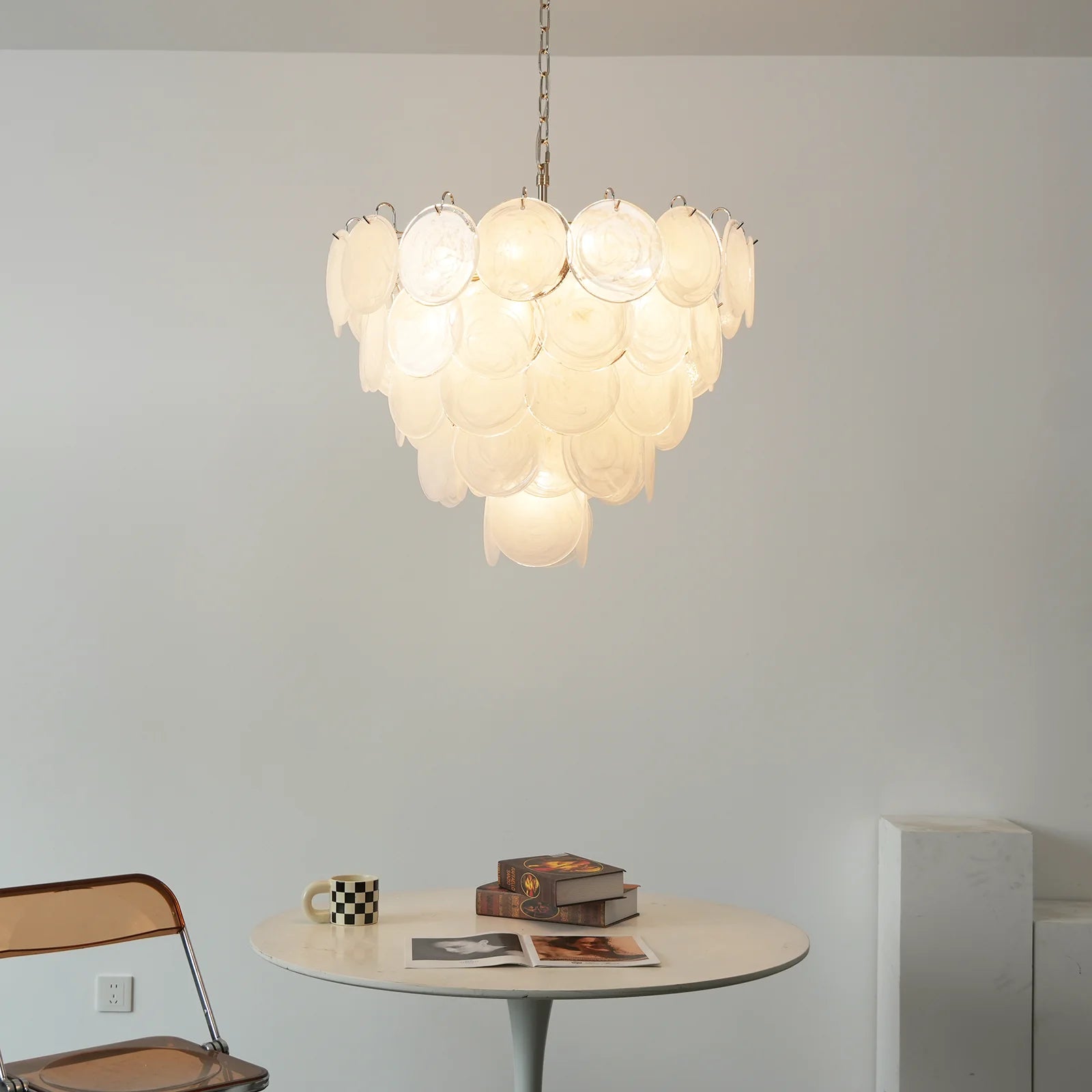 Elegant White Murano Disc Chandelier - Nuvé
