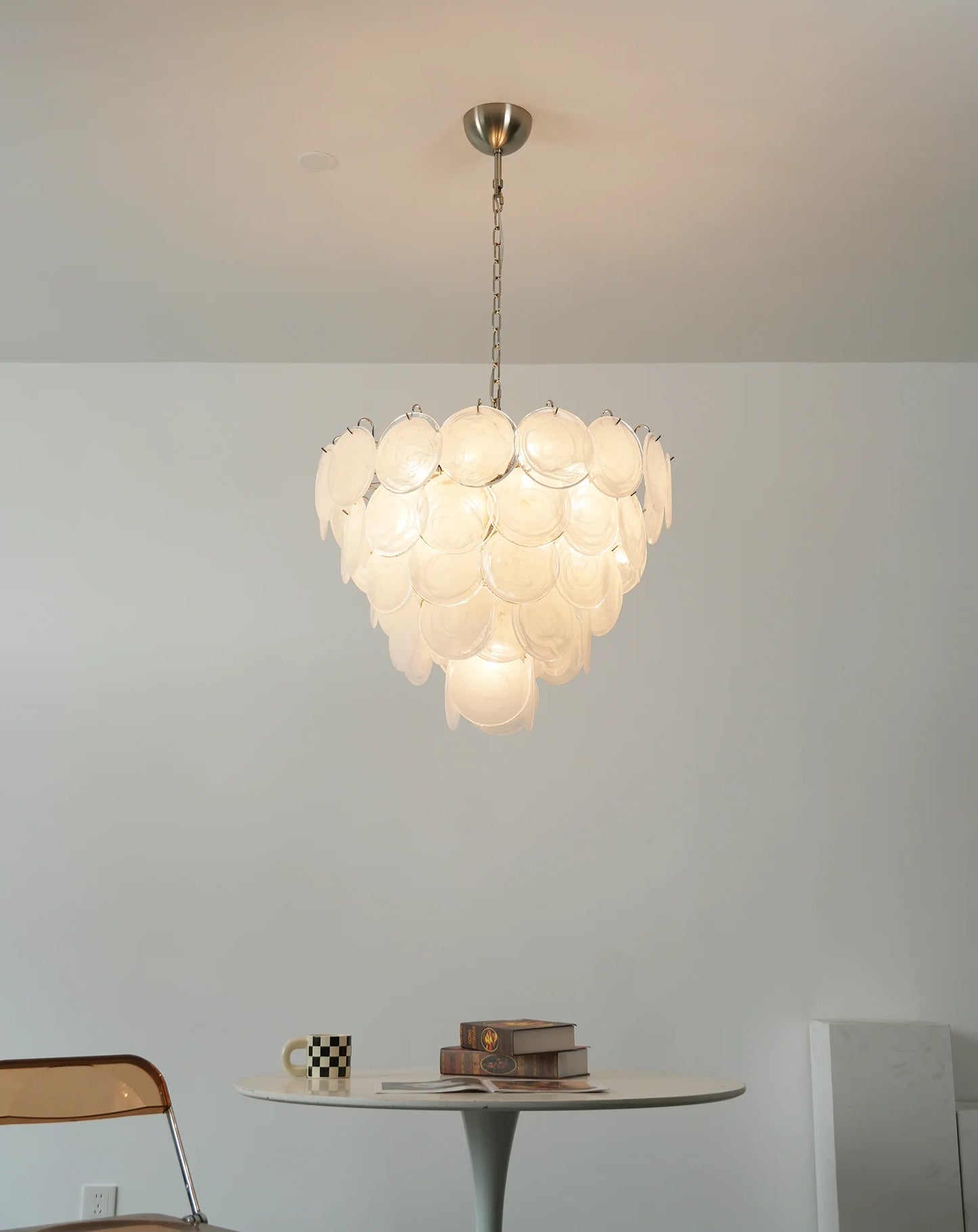 Elegant White Murano Disc Chandelier - Nuvé