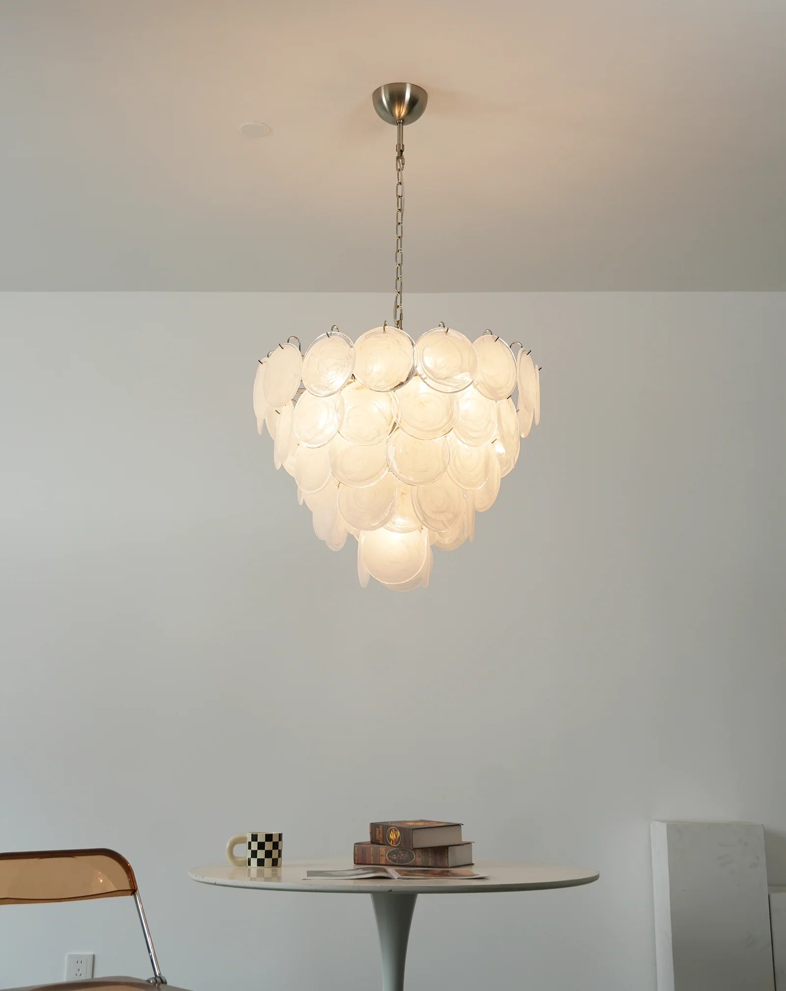 Elegant White Murano Disc Chandelier - Nuvé