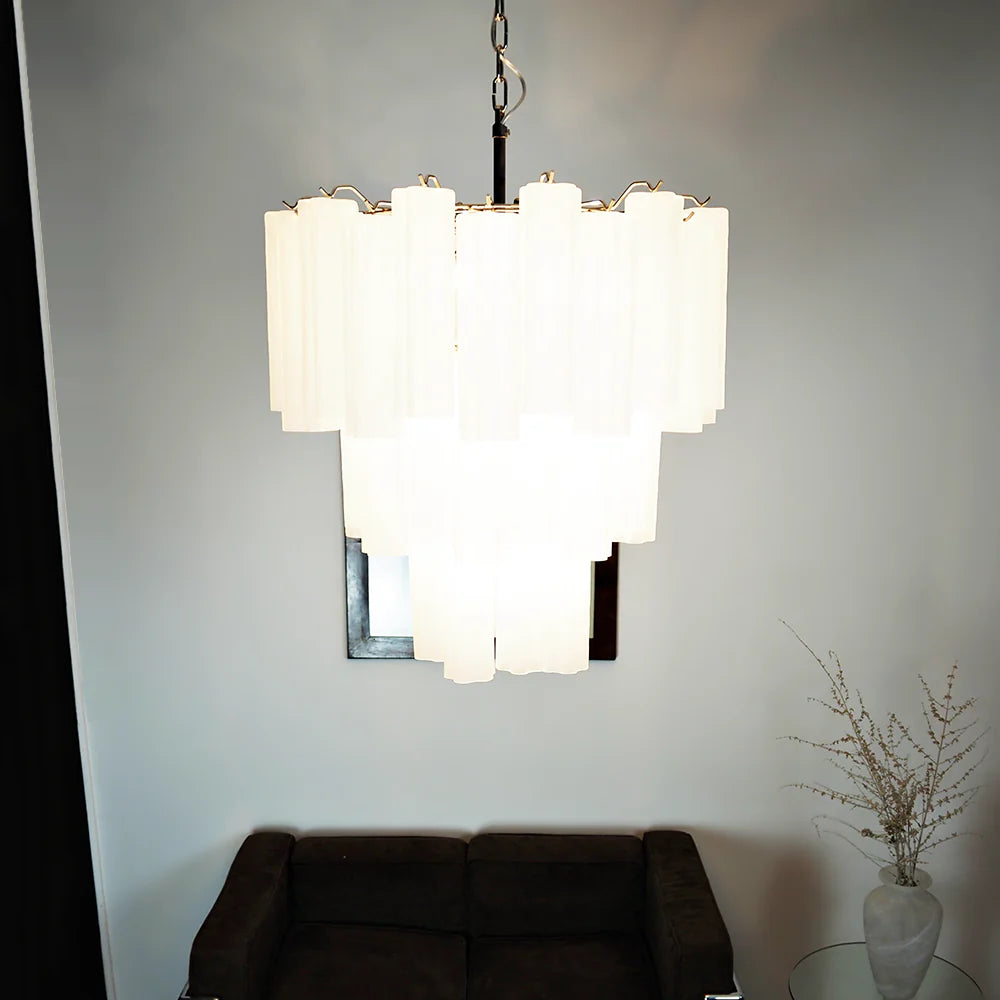 Elegant White Murano Glass Tube Chandelier - Nuvé