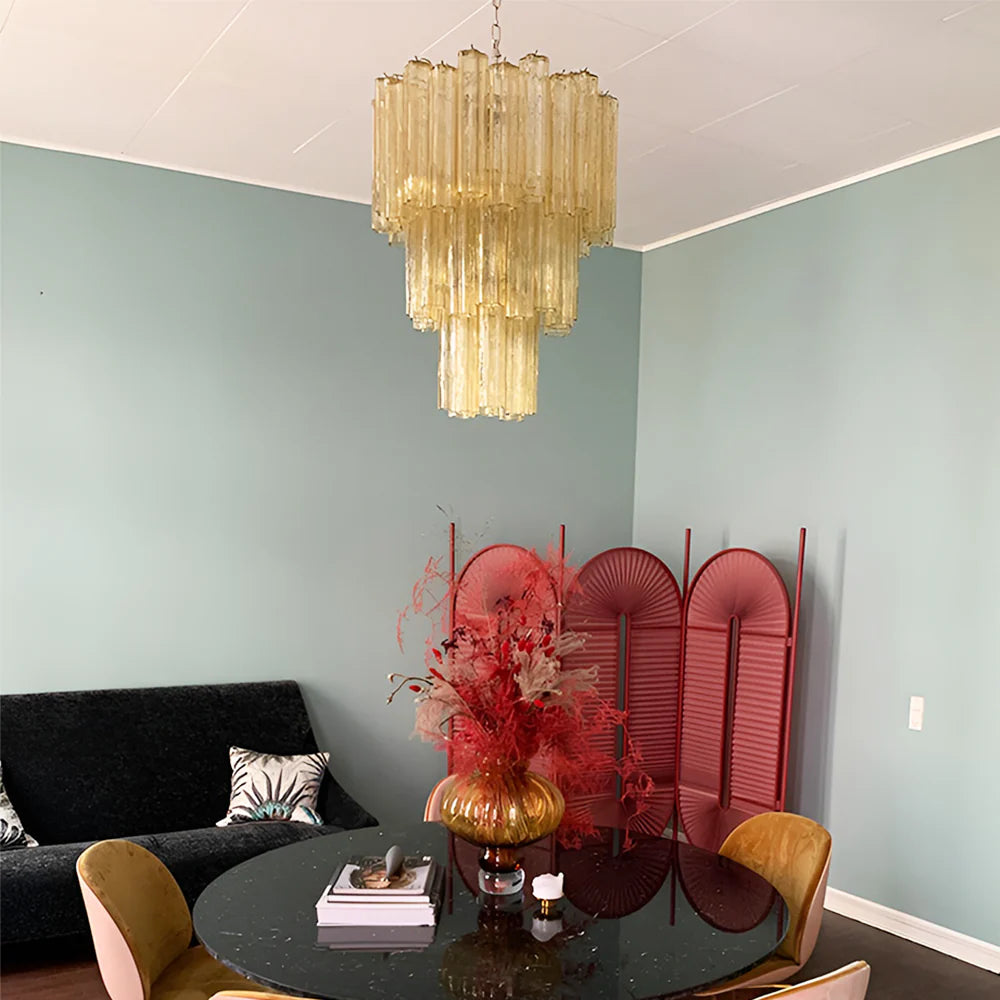 Elegant Yellow Murano Glass Tube Chandelier - Nuvé