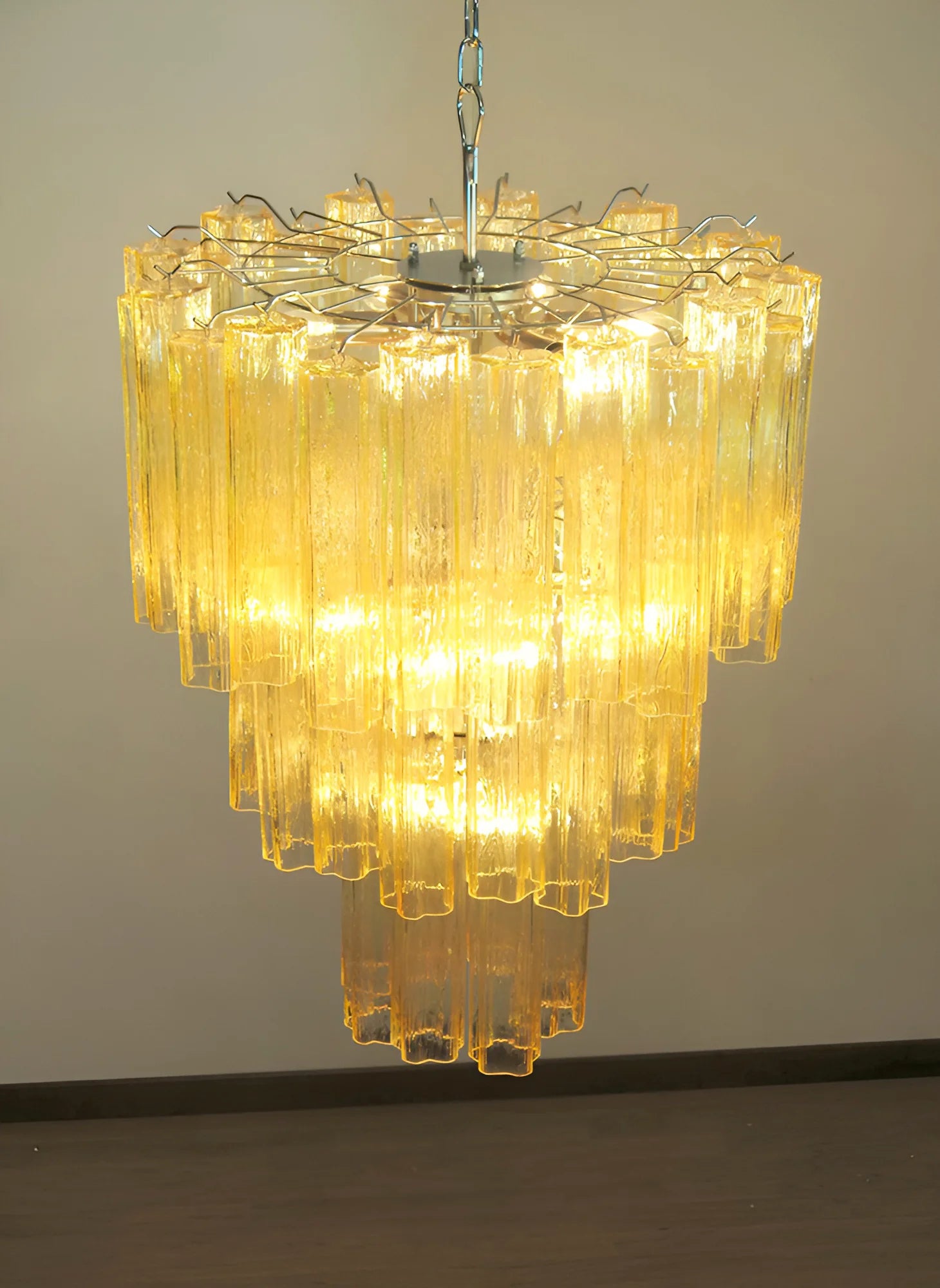 Elegant Yellow Murano Glass Tube Chandelier - Nuvé