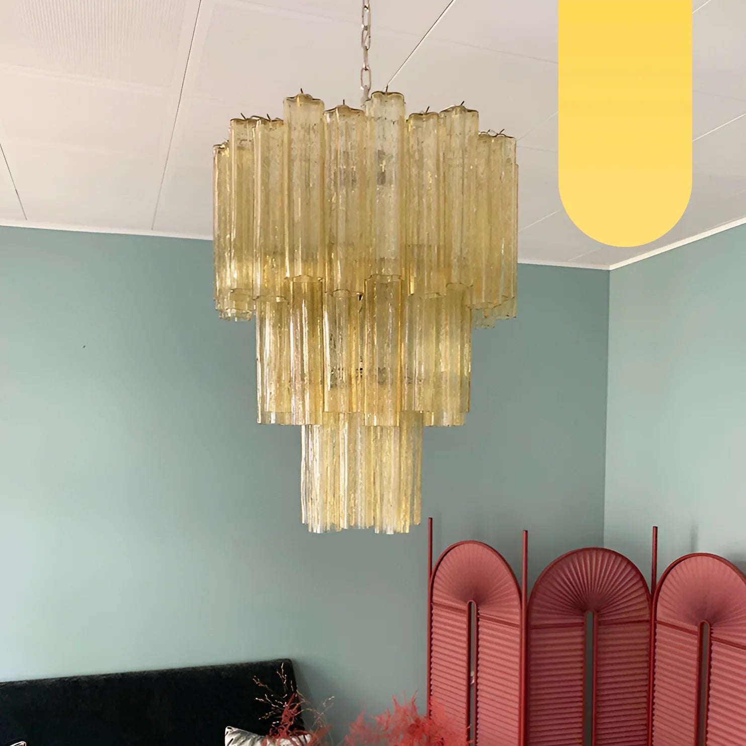Elegant Yellow Murano Glass Tube Chandelier - Nuvé