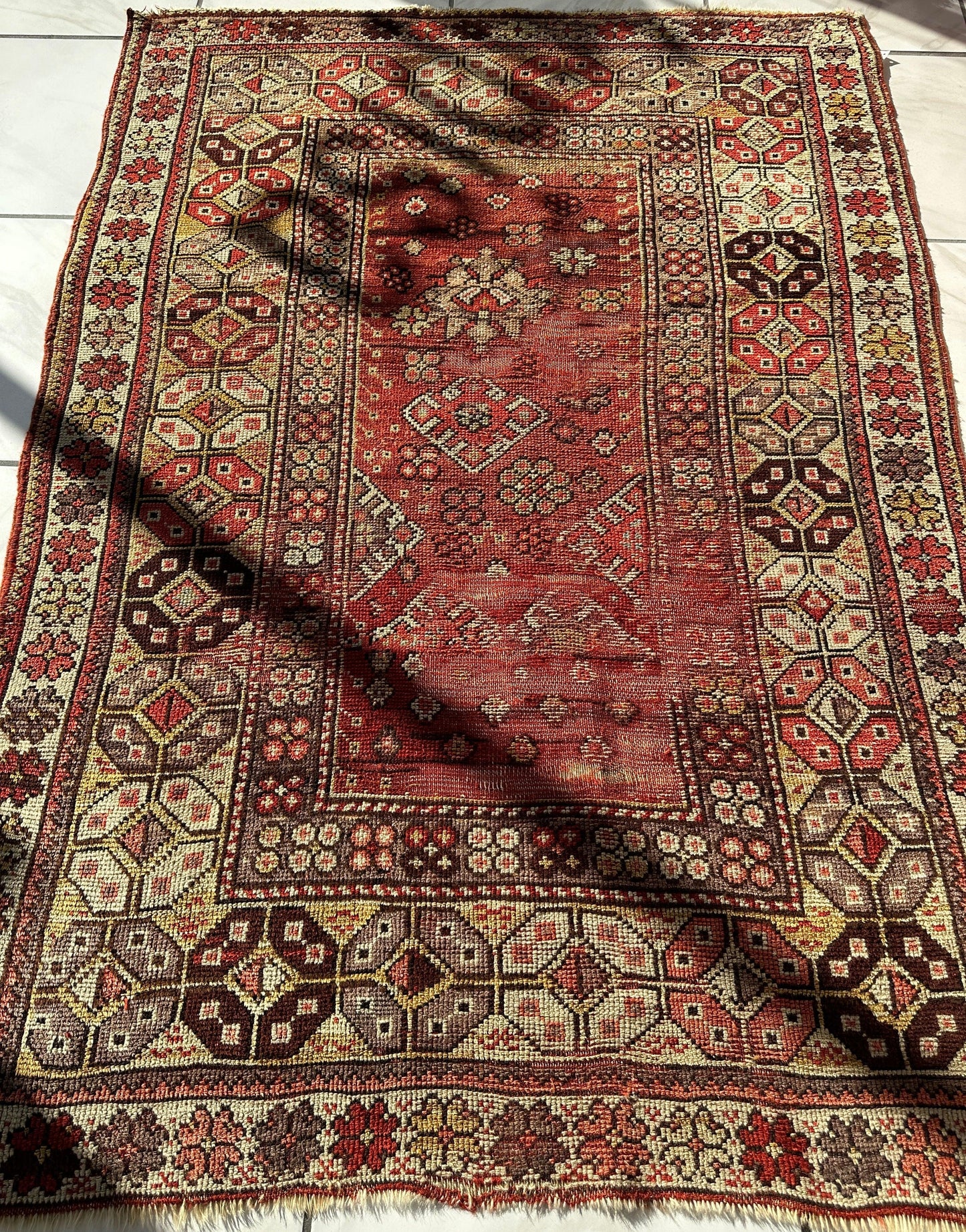 Antique Turkish Wool Distressed Prayer Rug 4’3” x 5’11” - Nuvé