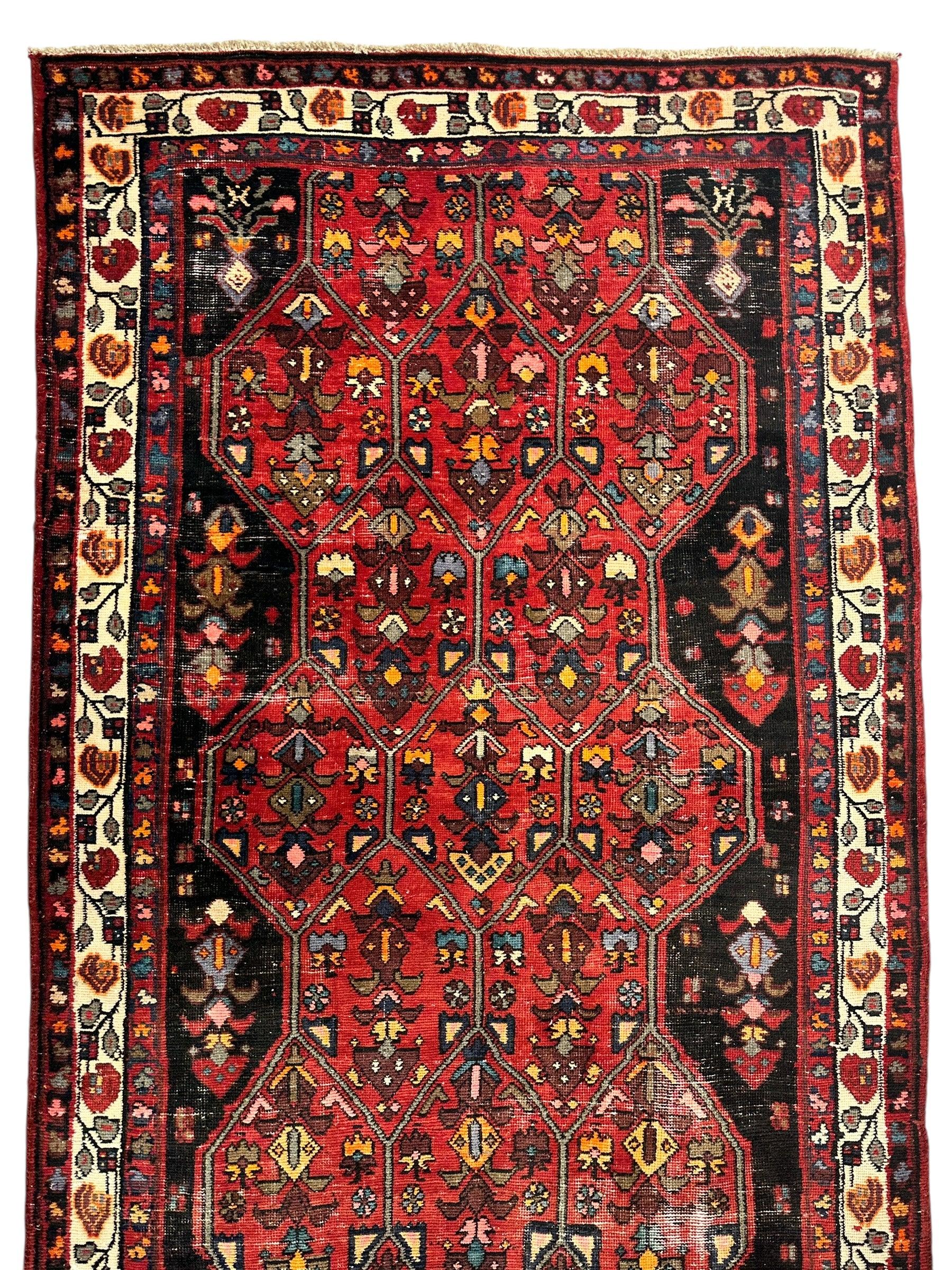 Vintage Persian Hosseinabad Runner Rug - 4’2” x 10’5” - Handwoven Wool, Circa 1950s - Nuvé