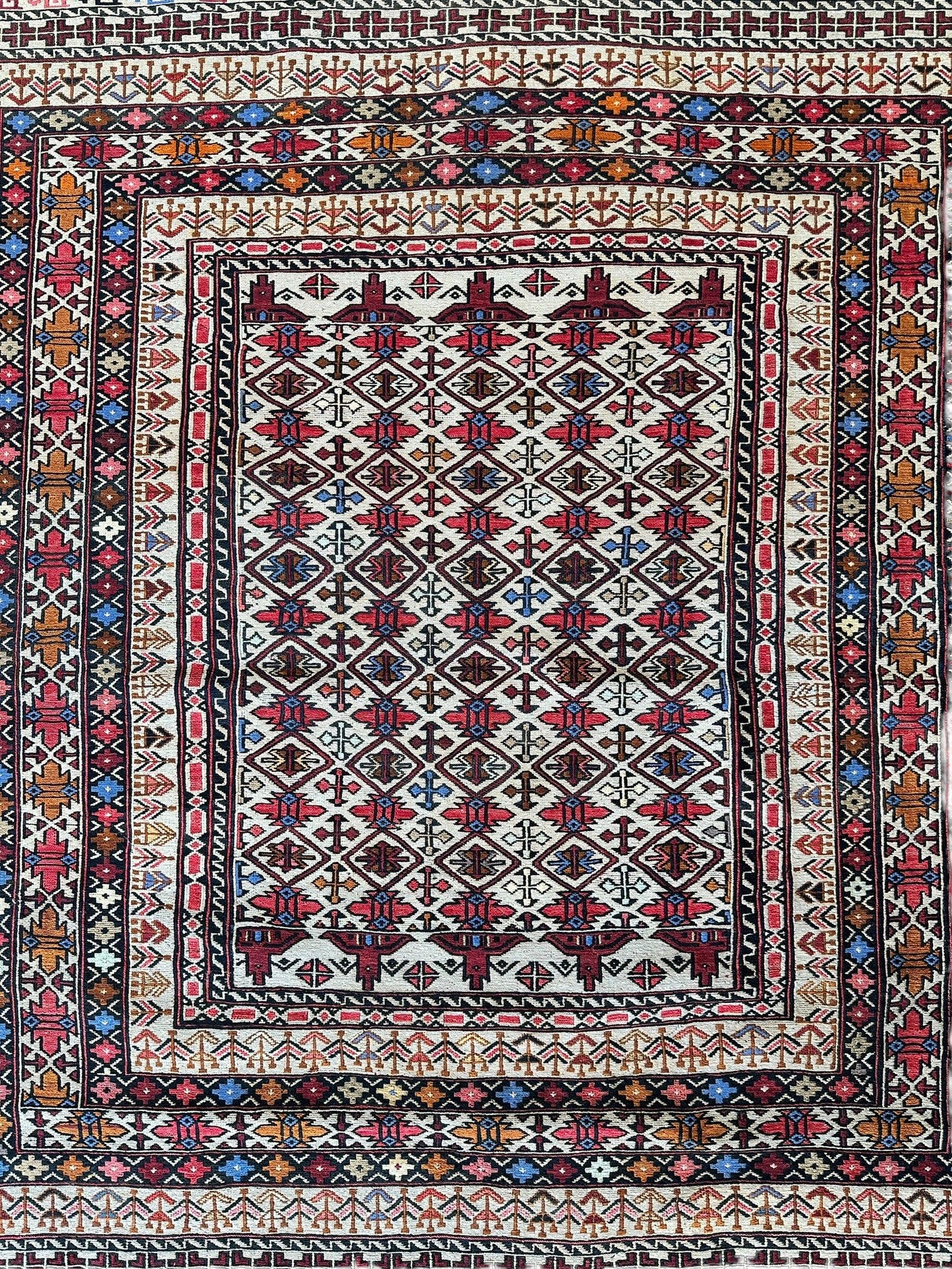 Hand-Woven Afghani Maliki Soumak Wool Kilim Rug - 4'2" x 6'6" - Nuvé