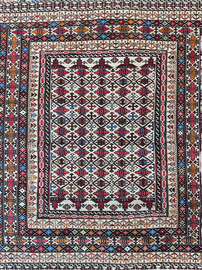 Hand-Woven Afghani Maliki Soumak Wool Kilim Rug - 4'2" x 6'6" - Nuvé
