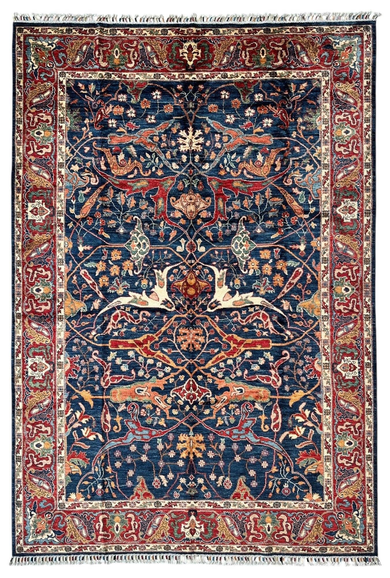 Hand-Knotted Afghani Bidjar Ghazni Wool Rug – 6'7" x 9'10" – Elegant Floral Design - Nuvé