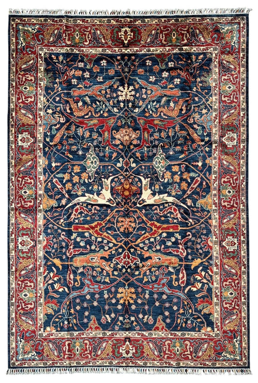 Hand-Knotted Afghani Bidjar Ghazni Wool Rug – 6'7" x 9'10" – Elegant Floral Design - Nuvé