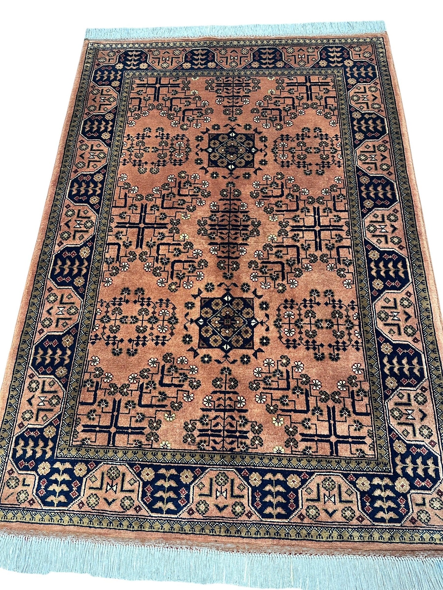 Hand-Knotted Bukharayi Rug – Peach 59” x 40” | Traditional Afghan Wool Rug - Nuvé