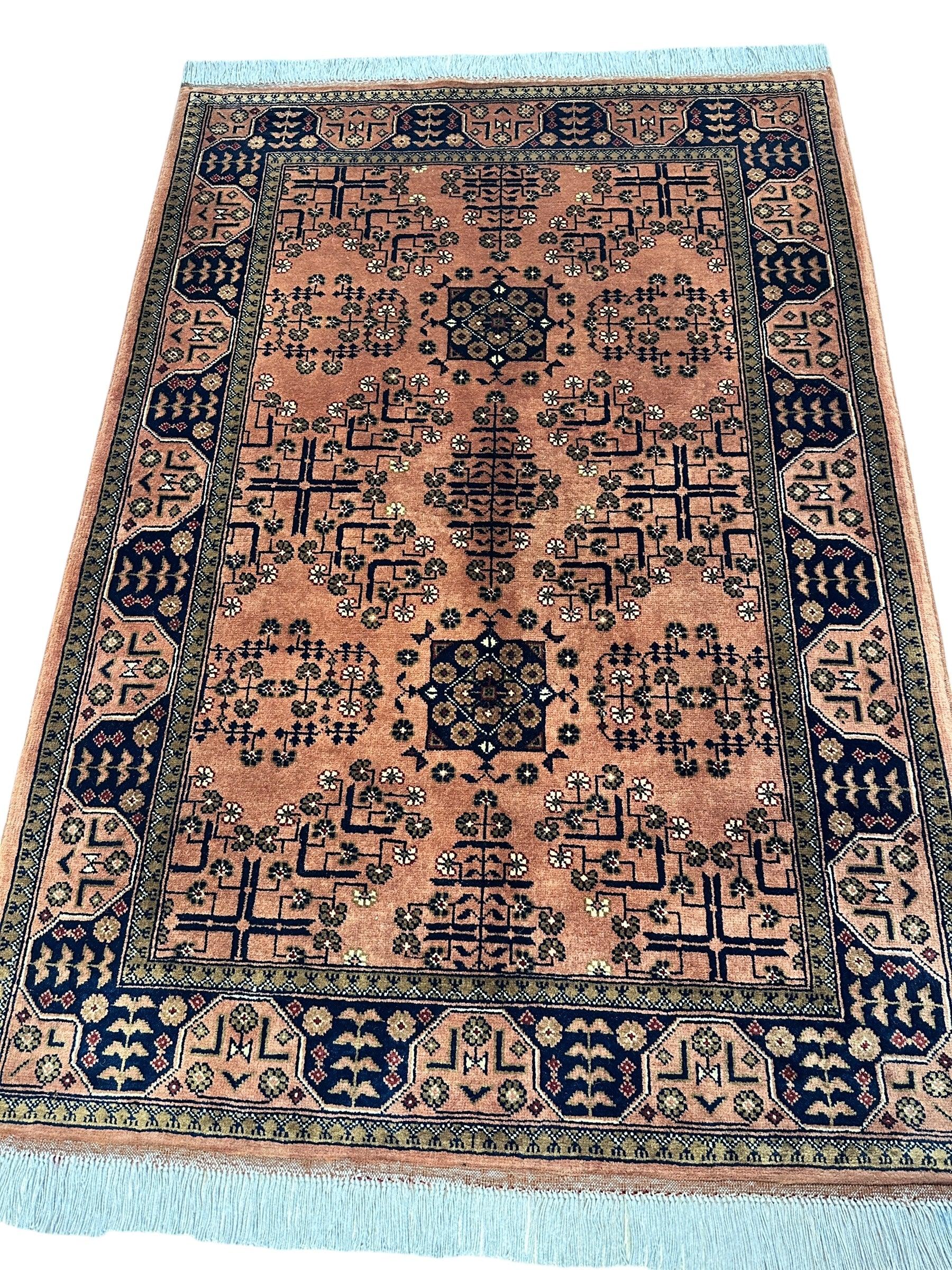Hand-Knotted Bukharayi Rug – Peach 59” x 40” | Traditional Afghan Wool Rug - Nuvé